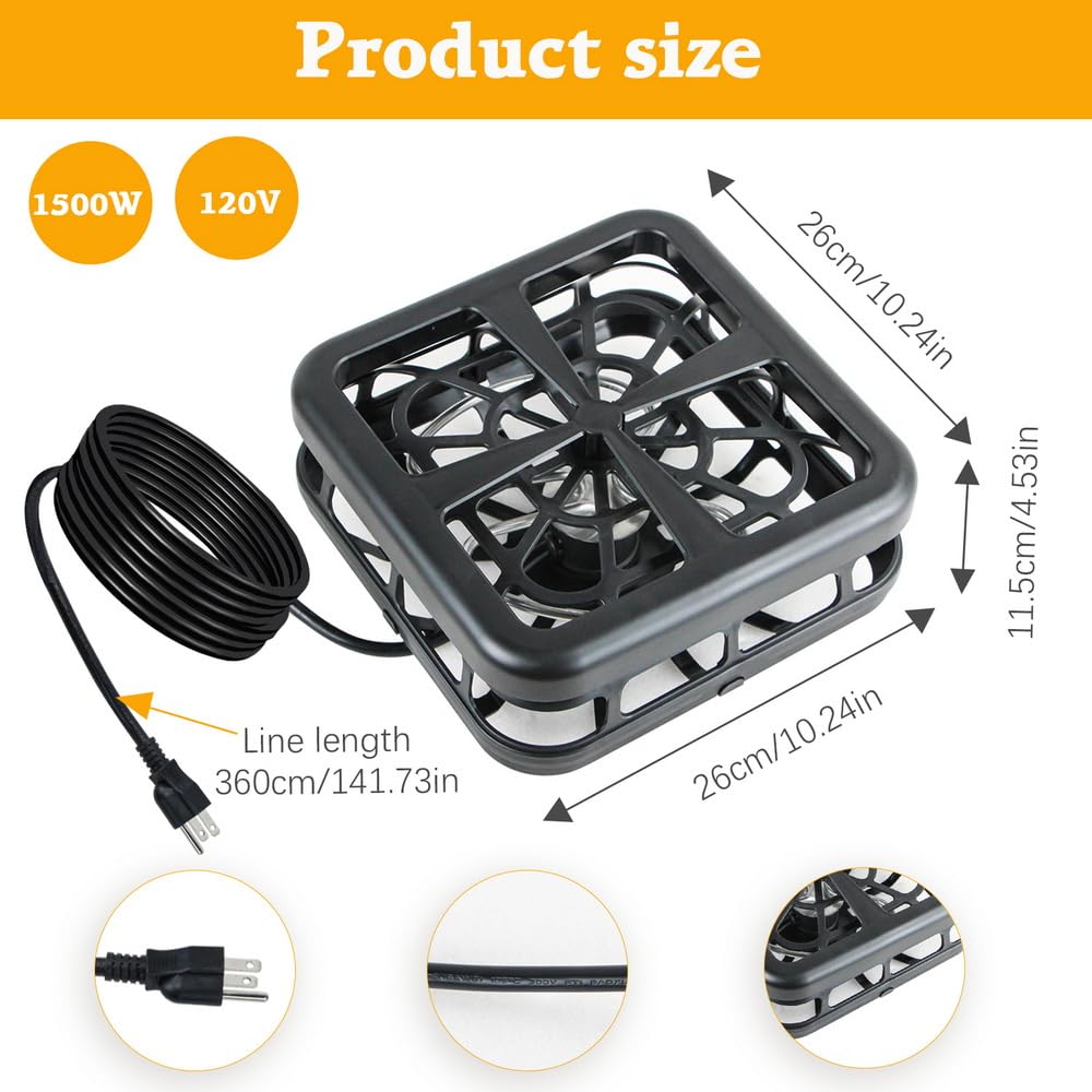 1500W Outdoor Pond Deicer with Thermostatic Control - Fish Pond Heater, Horse Water Heater, Chicken Waterer Warmer & Bird Bath Deicer for Winter Livestock Care - Perfect for Farm Animals, Poultry & Backyard Ponds