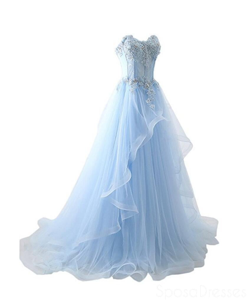 Light Blue Sweetheart Neckline Sheer Lace Tulle A-Line Long Evening Prom Dress for Women - Elegant Formal Gown for Homecoming, Wedding Guest, and Special Occasions