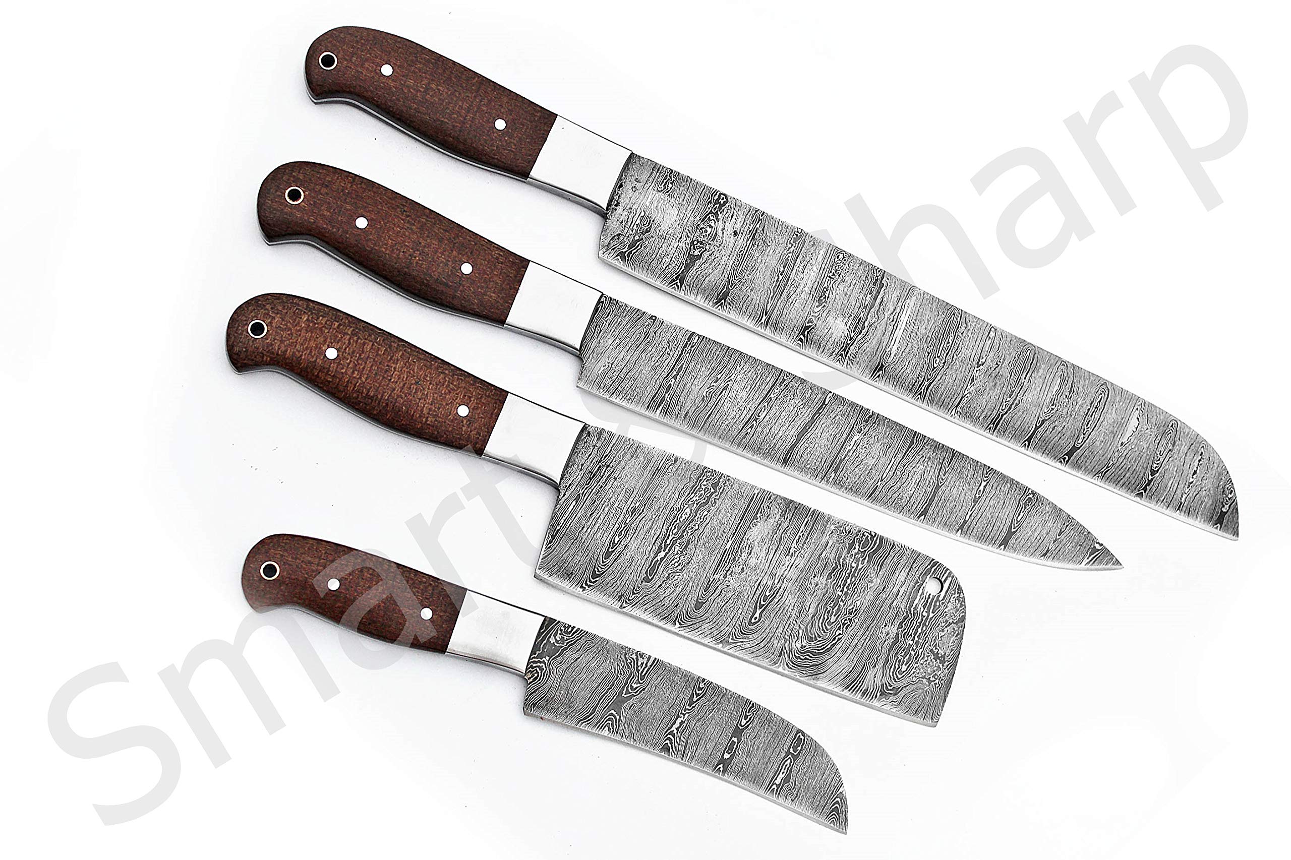 Premium Handmade Damascus Steel Chef Knife Set - 4 Piece Kitchen Knives with Razor Sharp Blades (SS-17123/17124) for Professional Cooking, Meat Cutting & Food Preparation