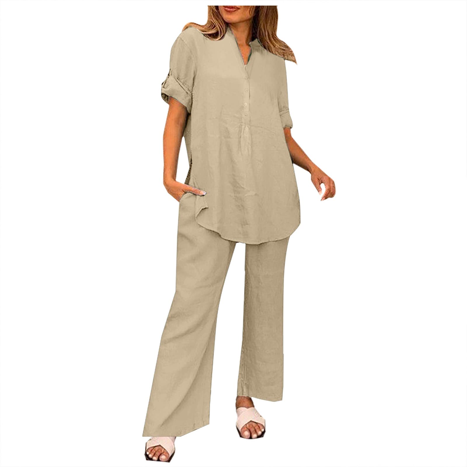 Women's 2-Piece Summer Outfits - Short Sleeve Lounge Sets for Vacation & Casual Wear | Comfortable Matching Sets for Beach, Travel & Relaxation