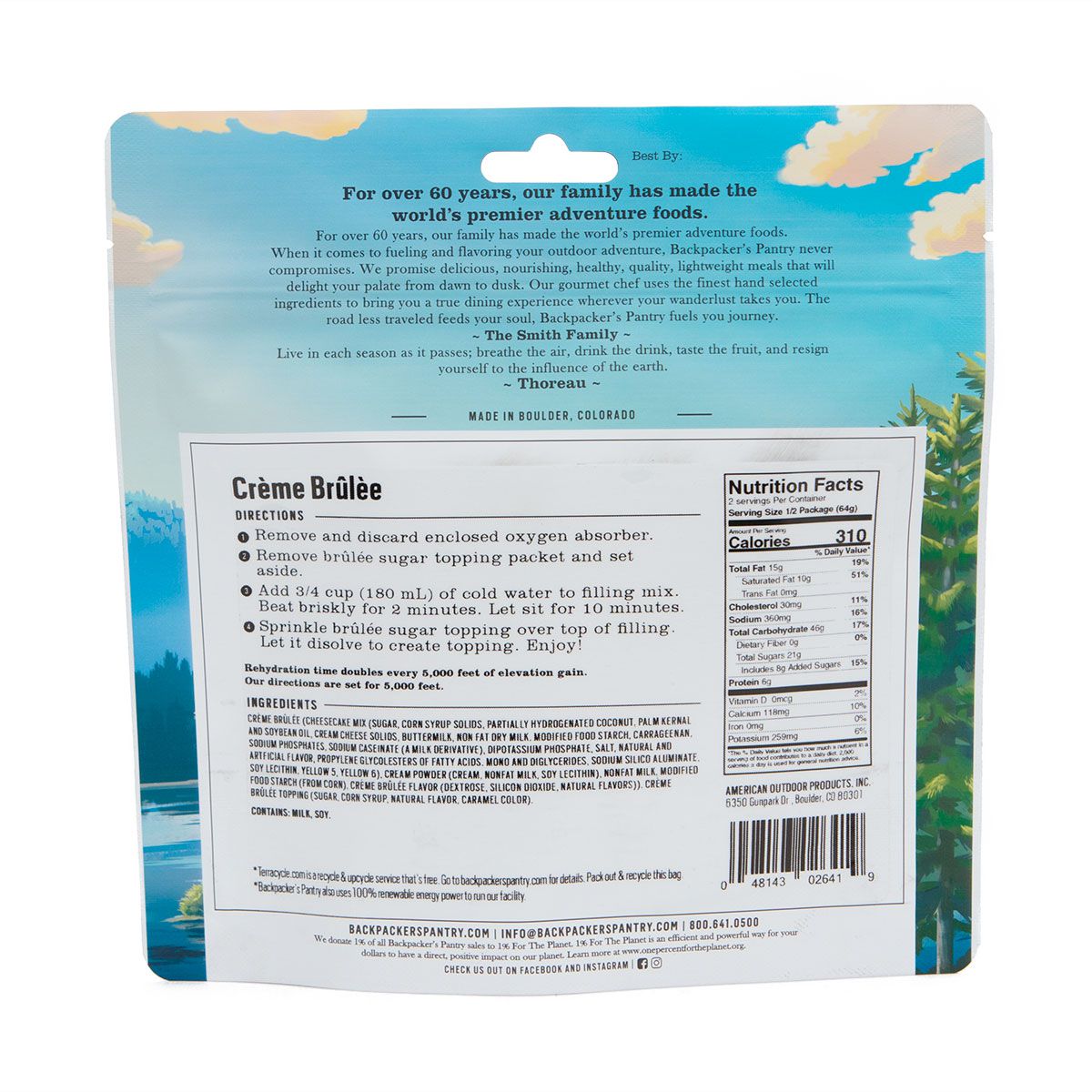 Backpacker's Pantry Creme Brulee Dessert - Lightweight Freeze-Dried Backpacking Food for Camping, Hiking & Emergency Preparedness - Easy to Prepare Gourmet Treat
