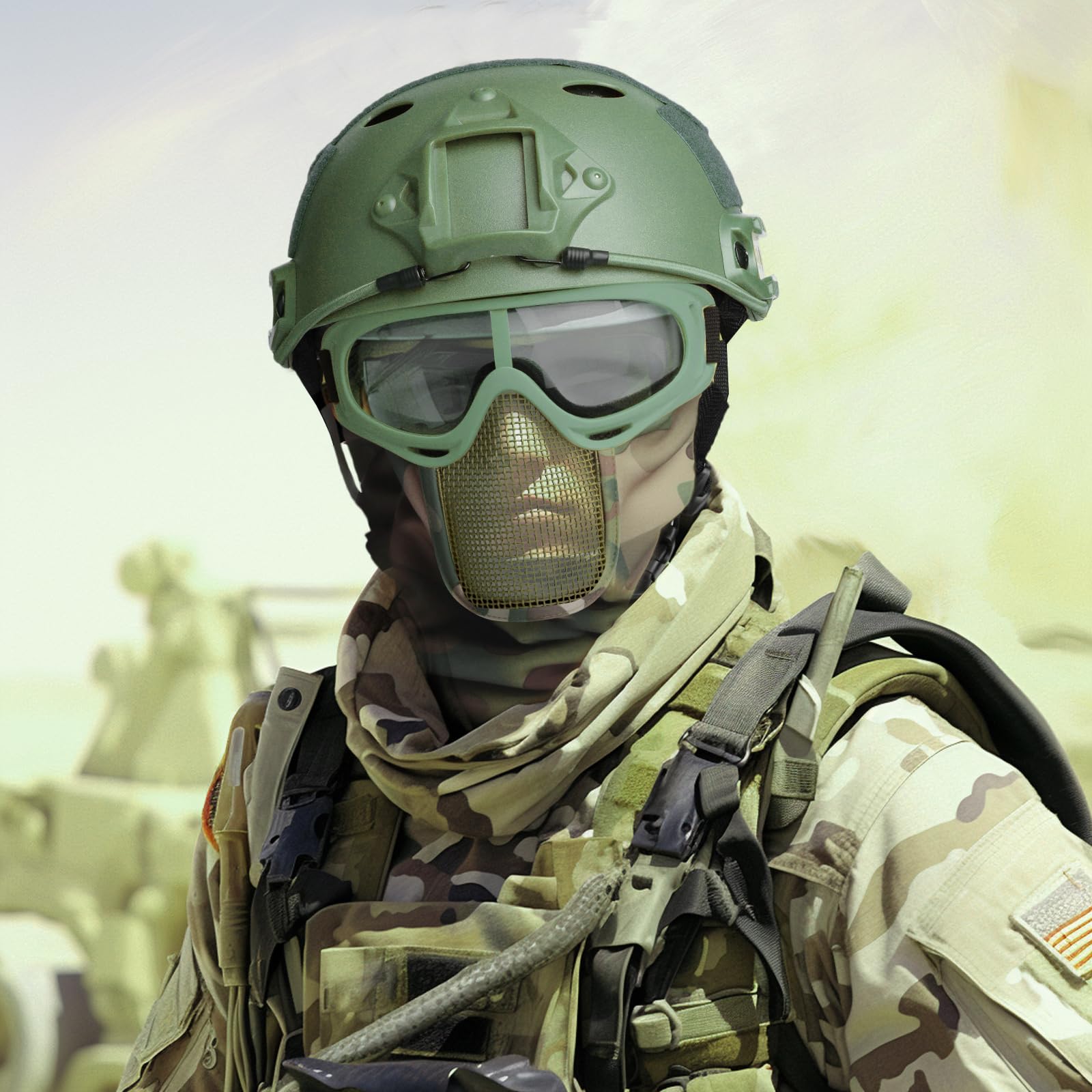 Tactical Airsoft Helmet Set - Black Military Full Face Protection with Anti-Fog Goggles, Mesh Mask & Balaclava - Perfect for Airsoft Games, Paintball & Outdoor Tactical Training