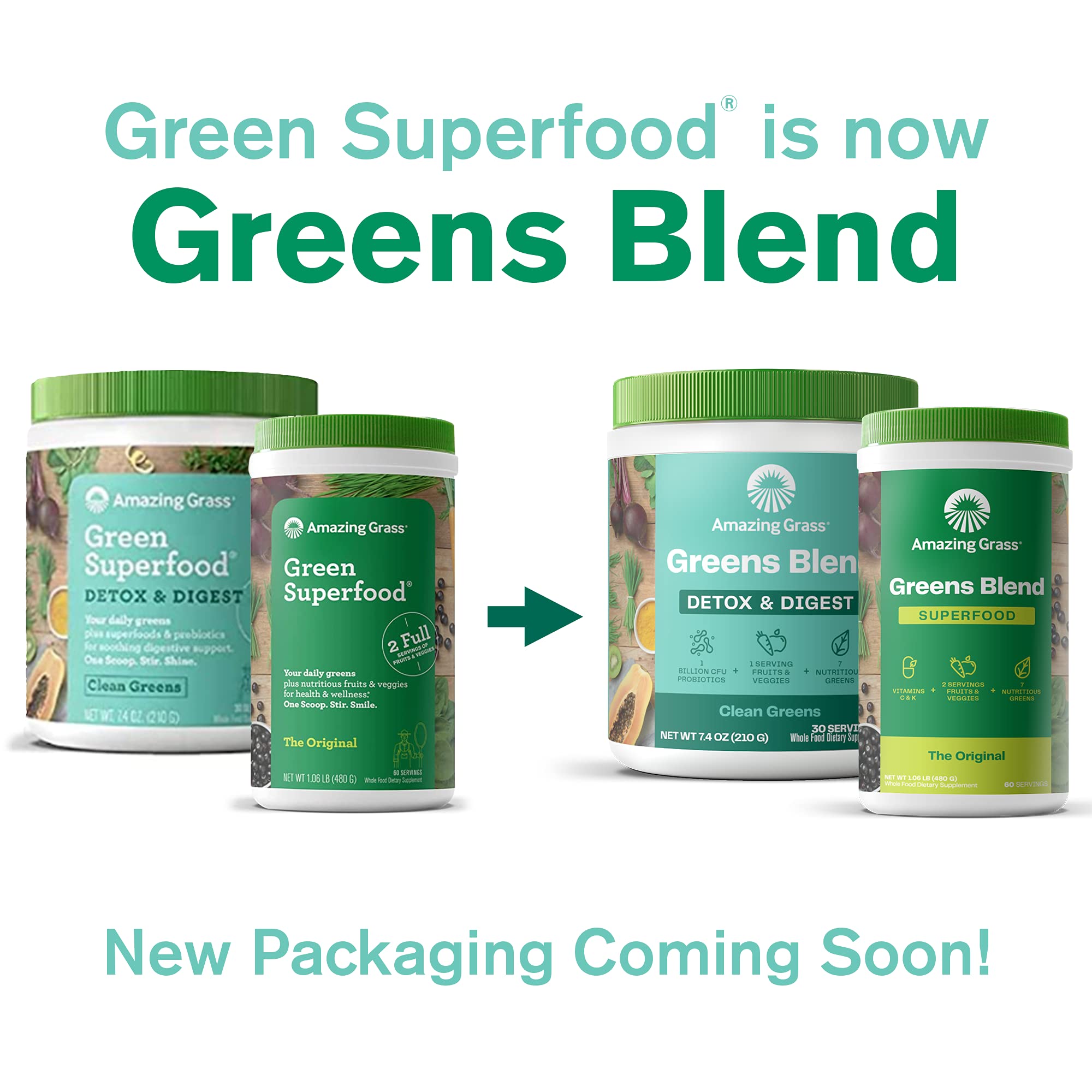 Organic Superfood Greens Powder - Amazing Grass Greens Blend with Detox & Digest Support | Boost Energy, Immunity & Gut Health | Perfect for Smoothies, Juices & Daily Wellness