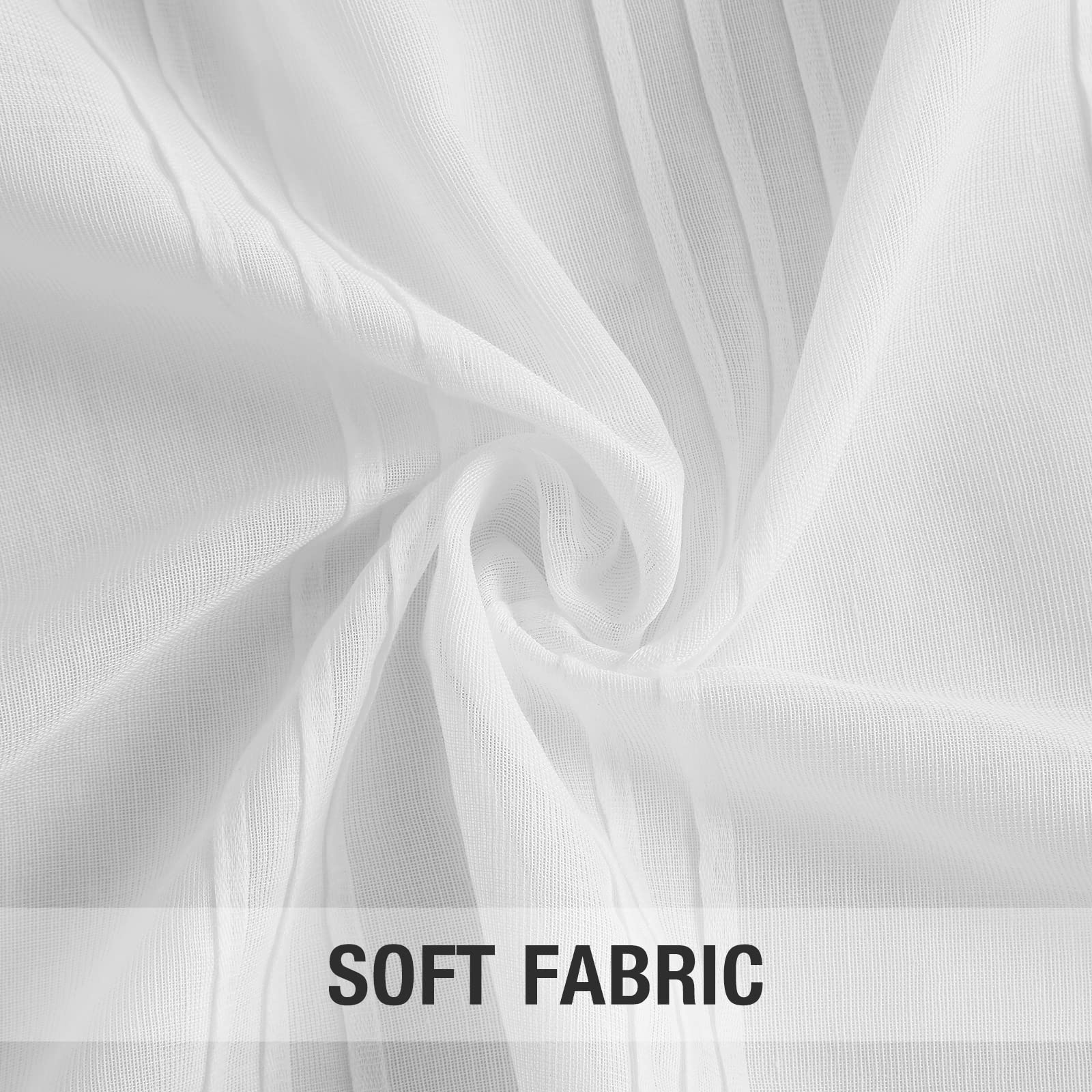 Rod Pocket Window Curtains Panels - White Sheer Linen Privacy Drapes with Elegant Vertical Stripes, Extra Long 108