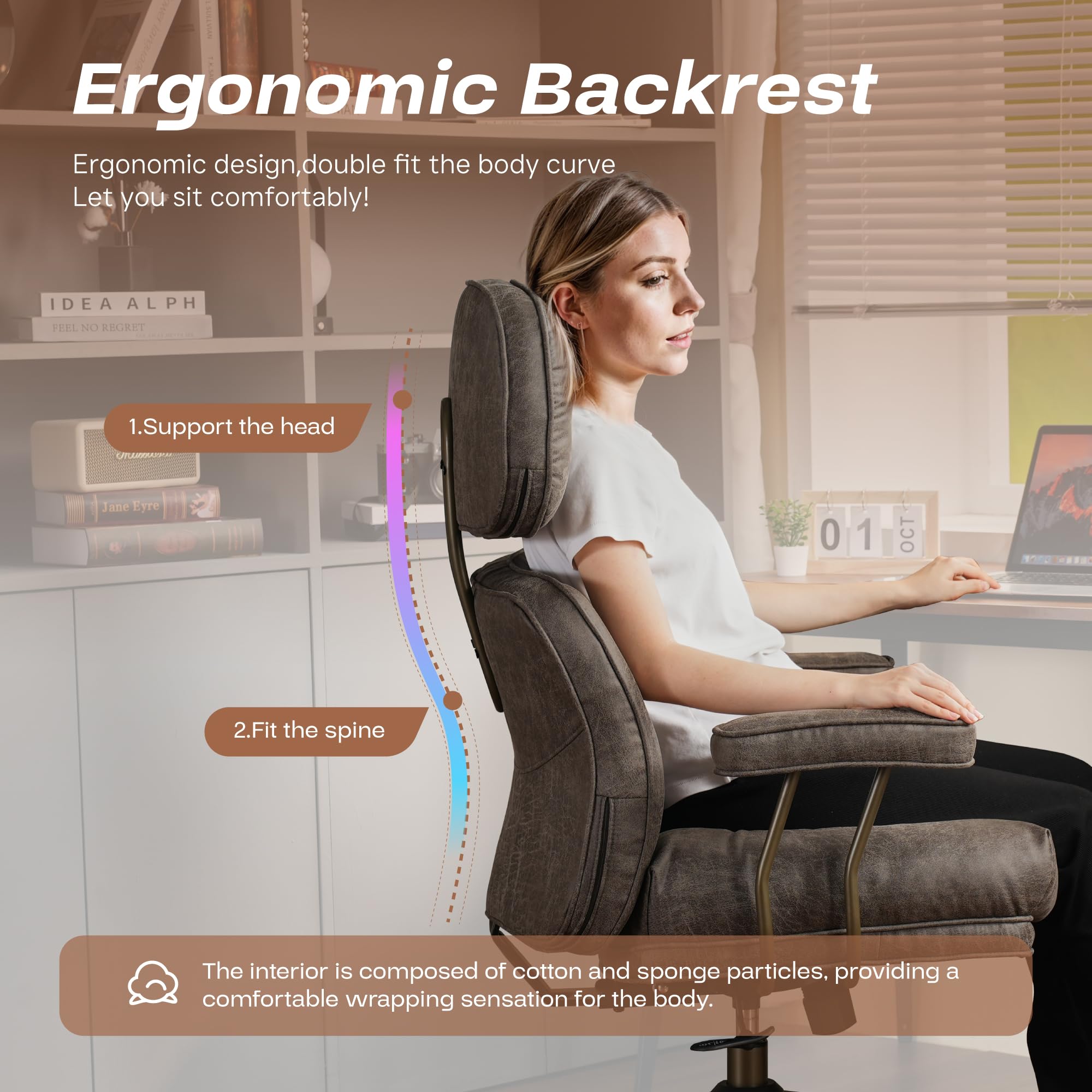 Ergonomic Big and Tall Office Chair - Adjustable High Back Executive Computer Desk Chair with Lumbar Support, Breathable Suede & Rocking Function (Gray) - Perfect for Home Office, Gaming Setup, and Long Work Sessions