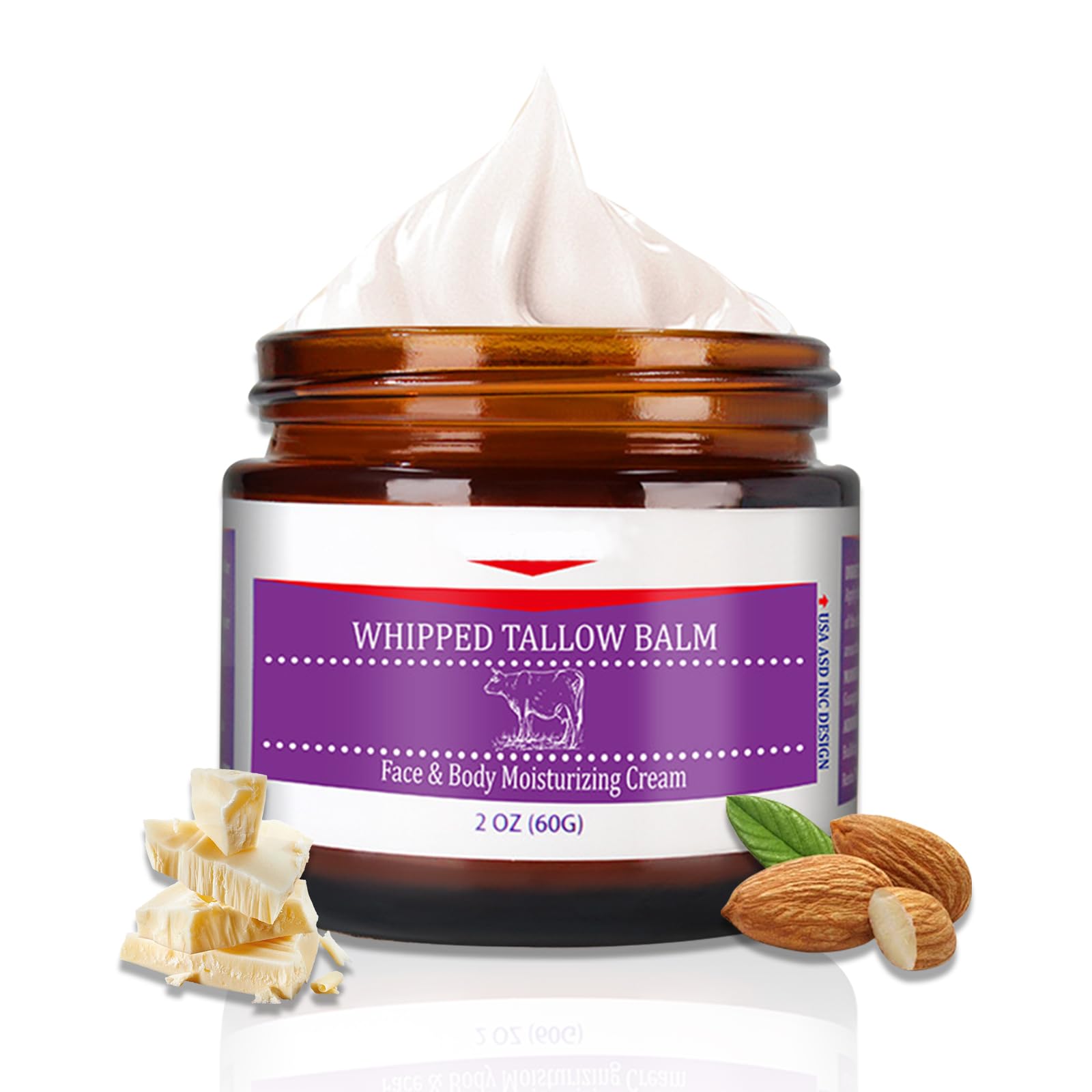 Organic Whipped Tallow Cream for Face & Body - 100% Grass-Fed Beef Tallow Moisturizer for Dry Skin - Handmade Skin Care Lotion 5.7oz - Perfect for Eczema, Psoriasis & Winter Hydration