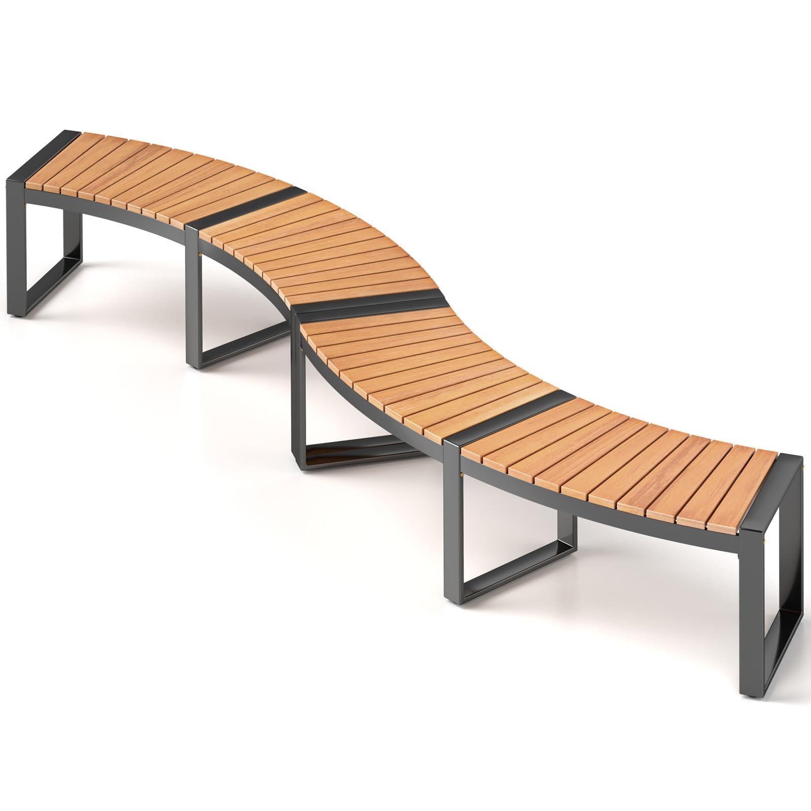 **Tangkula Patio Curved Bench - Acacia Wood Fire Pit Bench with Slatted Seat & Metal Legs - Outdoor Backless 2-Person Seating for Yard, Garden, Porch - 800 LBS Max Load - Oil Painted (2 Pack) - Perfect for Campfires, Outdoor Gatherings & Relaxation**