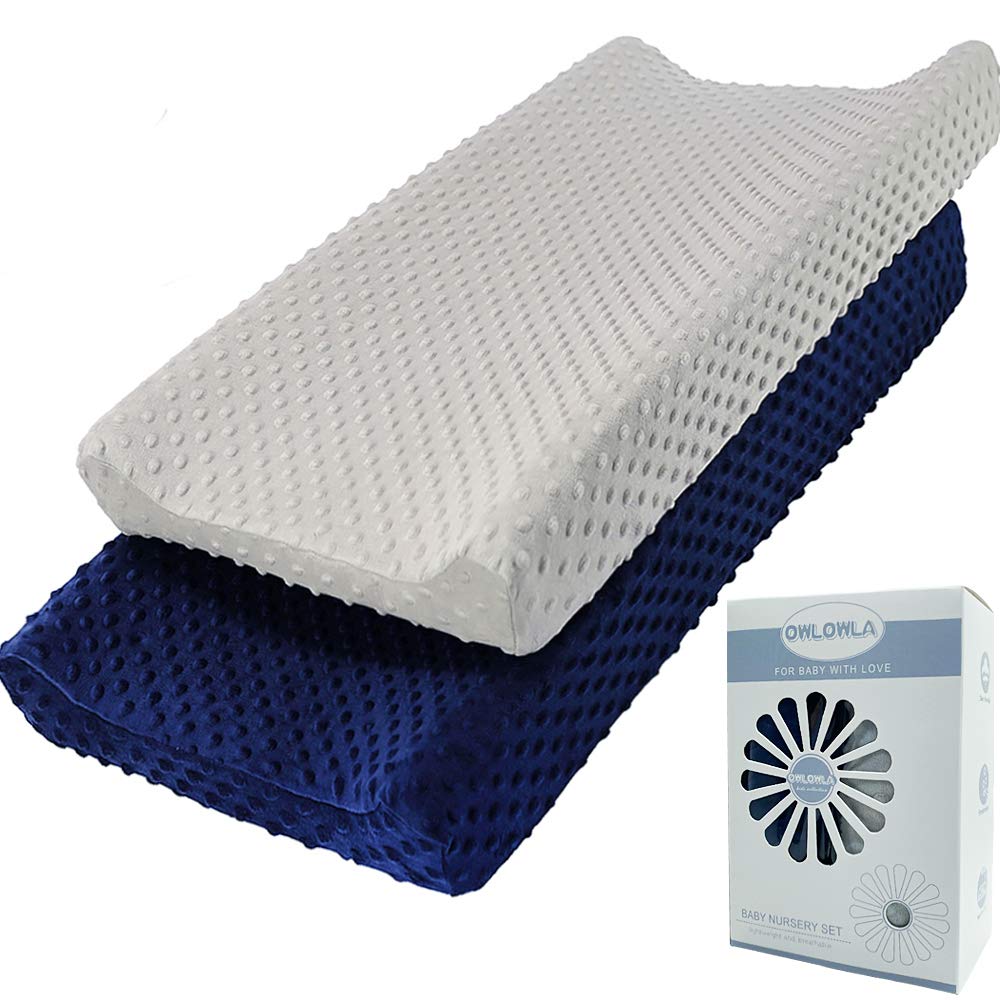 Owlowla Soft Minky Dots Changing Pad Cover - 2 Pack Waterproof Changing Table Sheets for Baby Boys & Girls (Grey/Navy) - Perfect for Nursery, Daycare & Travel Use
