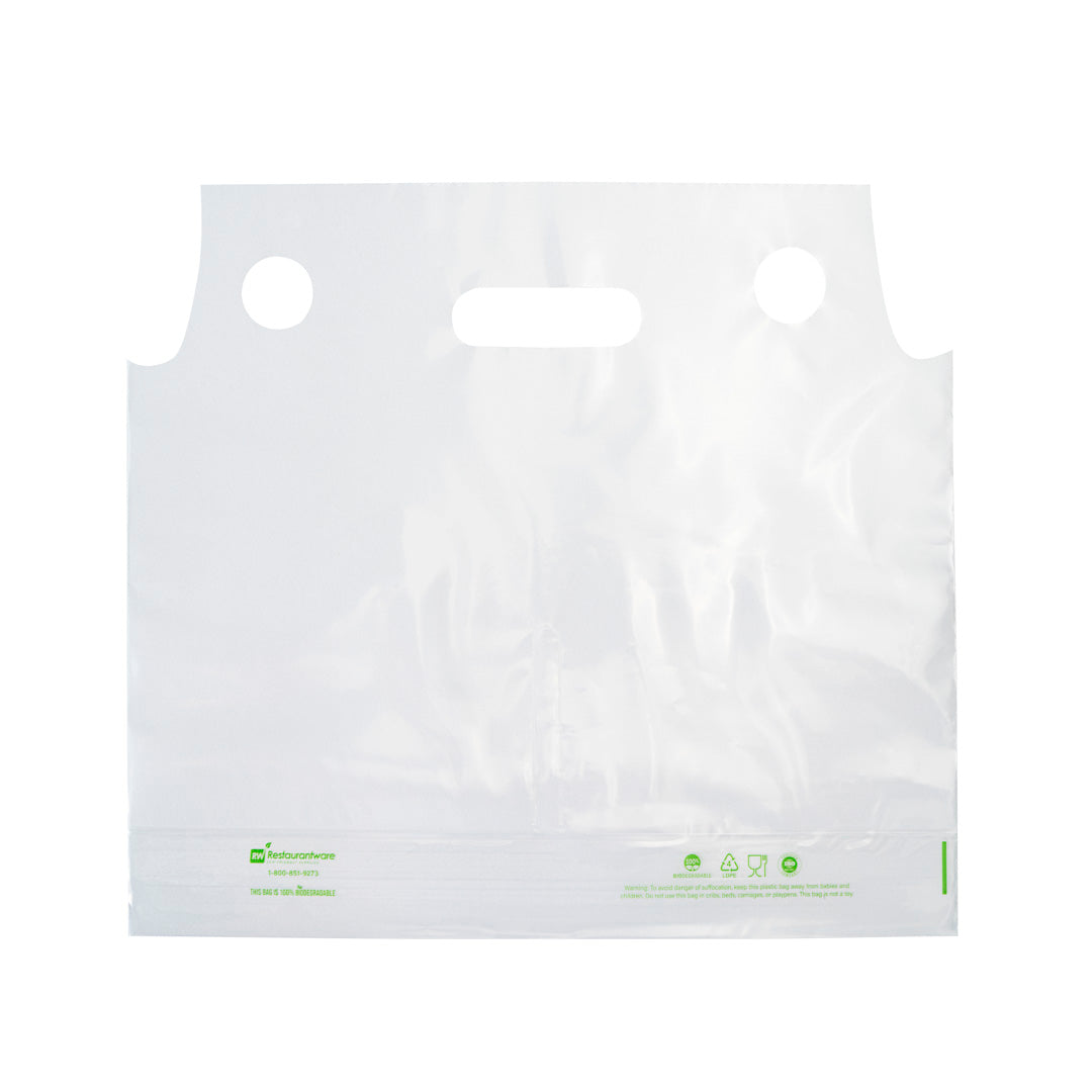Eco-Friendly Clear Plastic Drink Carrier Bag - Holds 2 Cups, Biodegradable & Durable (12.5