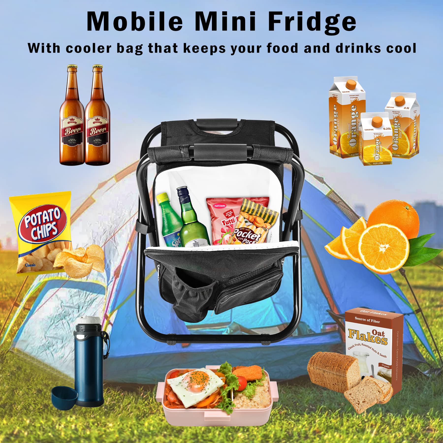 Kikerike Heavy Duty Backpack Stool Cooler Chair - 400 LBS Capacity, Portable & Lightweight Folding Design for Camping, Hunting, Fishing - Black | Perfect for Outdoor Adventures, Picnics, and Beach Trips