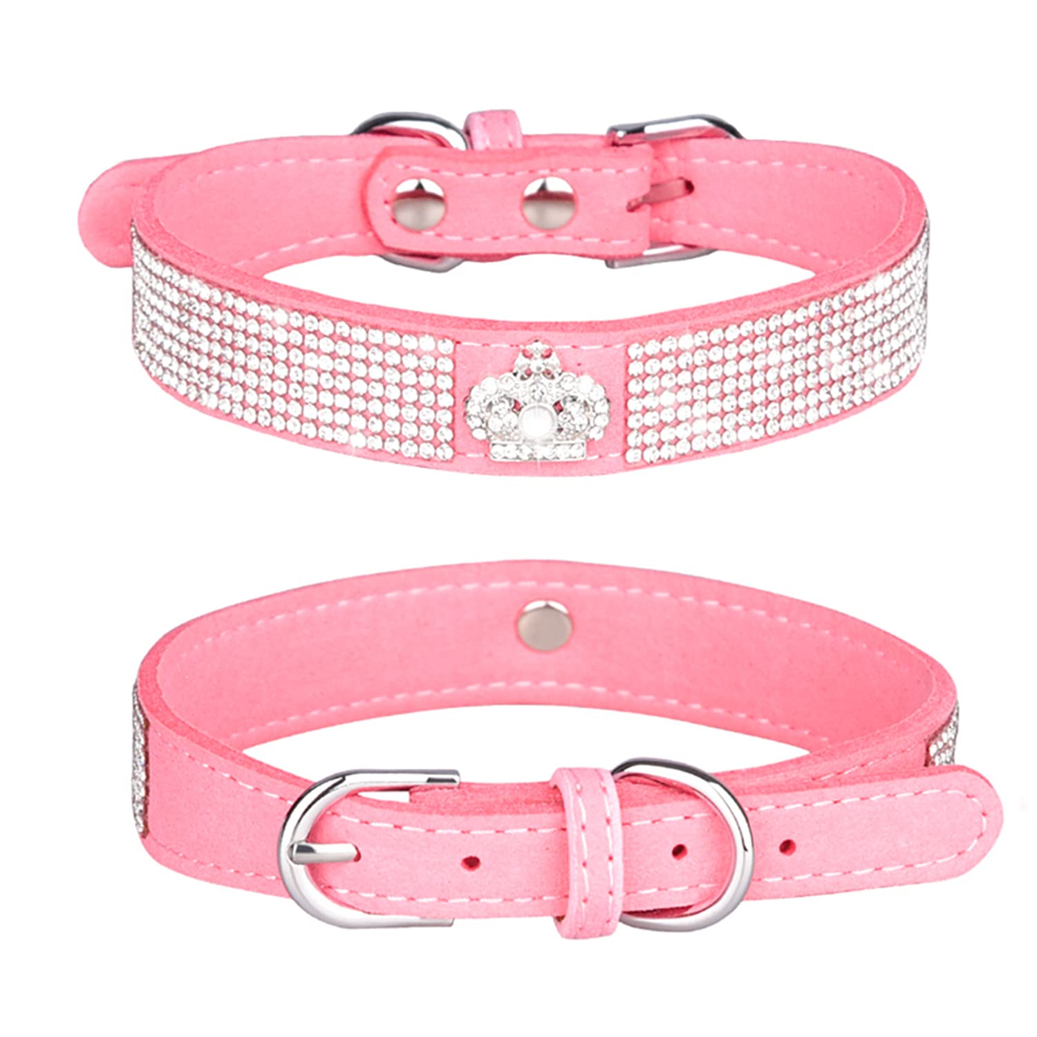 Sparkling Rhinestone Dog & Cat Collar with Diamond Crown - Bling Pet Collar for Small, Medium & Large Dogs (Pink, Size S) | Perfect for Pet Parties, Photo Shoots & Special Occasions