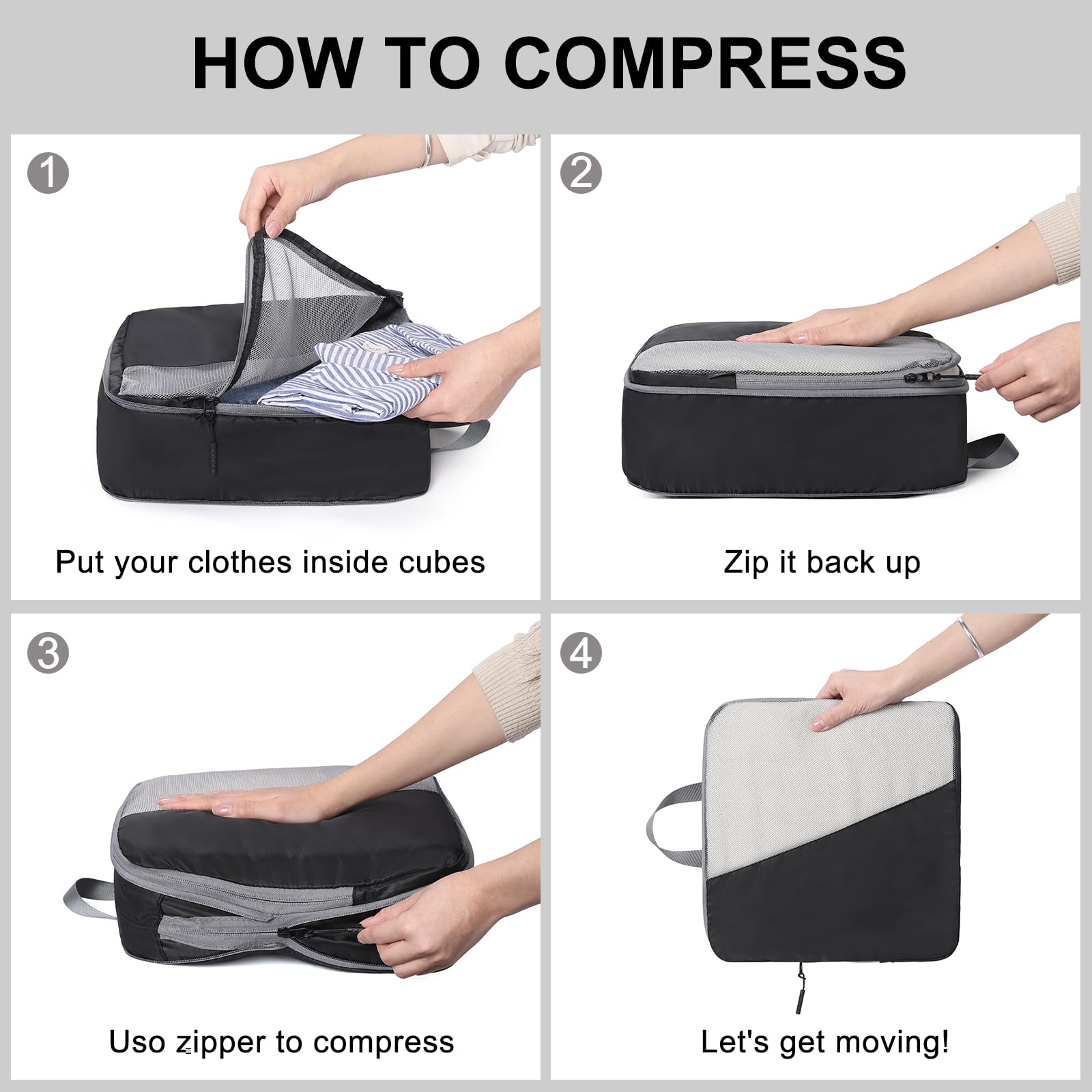 CLUCI 7-Piece/4-Piece Compression Packing Cubes Set - Travel Organizer Bags for Luggage & Suitcases - Space-Saving Travel Accessories for Business Trips, Vacations & Weekend Getaways
