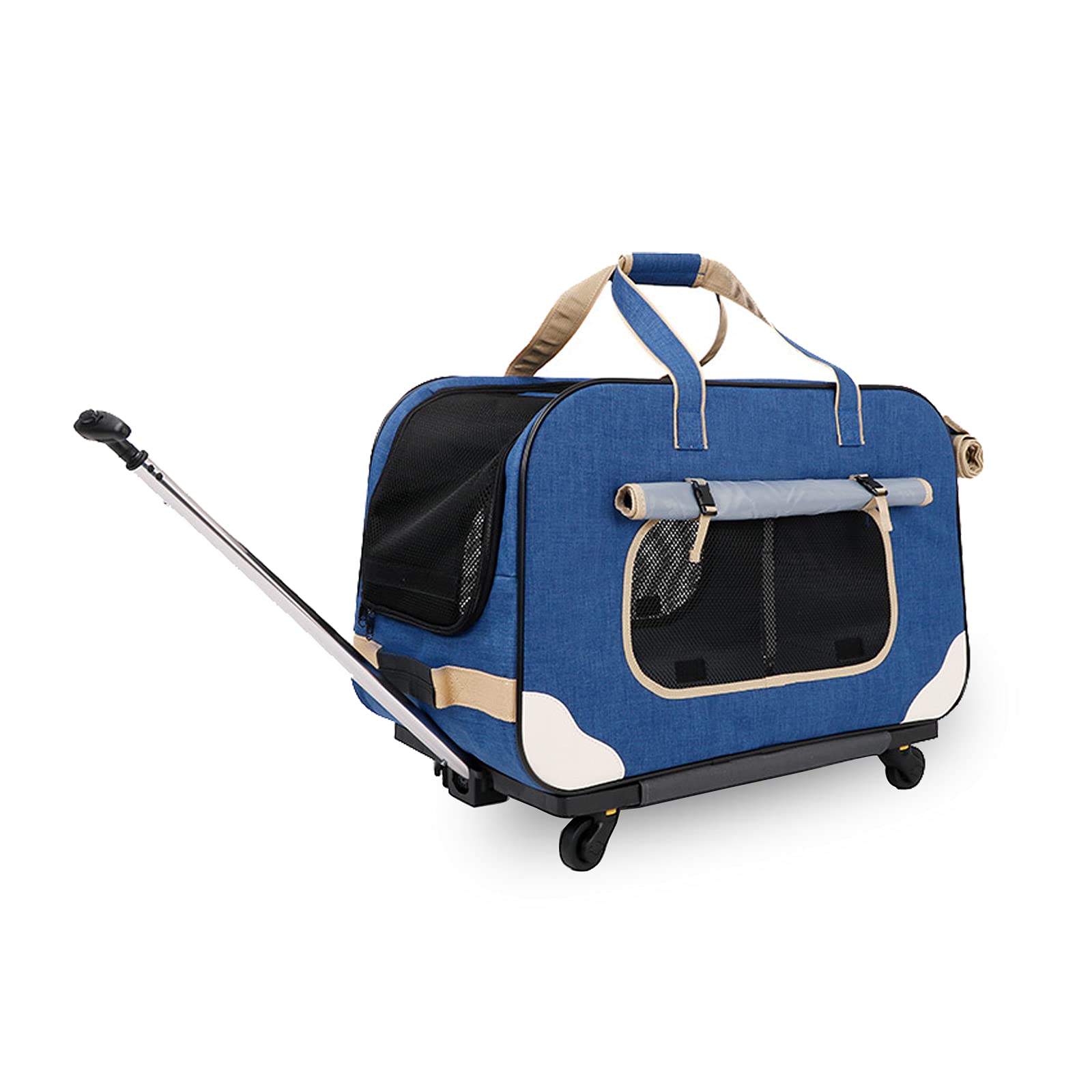 MUMAX Pet Rolling Carrier Backpack with Wheels & Telescopic Handle - Travel Stroller Trolley for Dogs & Cats - Perfect for Air Travel, Hiking, Outdoor Adventures (Blue)