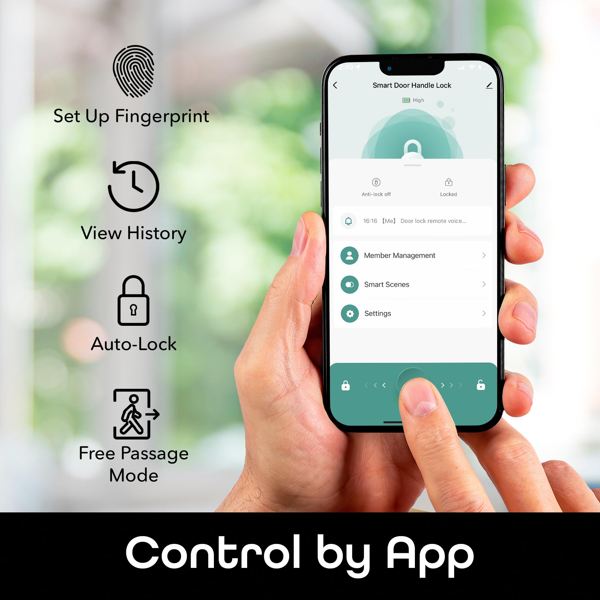 Geeni Smart Fingerprint Door Lock - Keyless Entry Door Knob with App Control, Voice Command & Bluetooth - Battery Powered Interior/Exterior Home Security Lock (Works with Alexa & Google Home) - Perfect for Apartments, Vacation Homes & Smart Home Systems