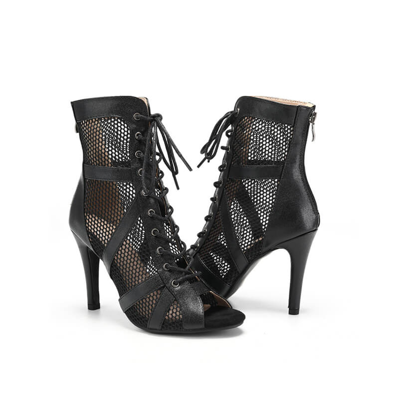 Sexy Peep Toe Lace Up Ankle Boots with Mesh Front & Stiletto Heels - Perfect for Night Out, Party & Date Night