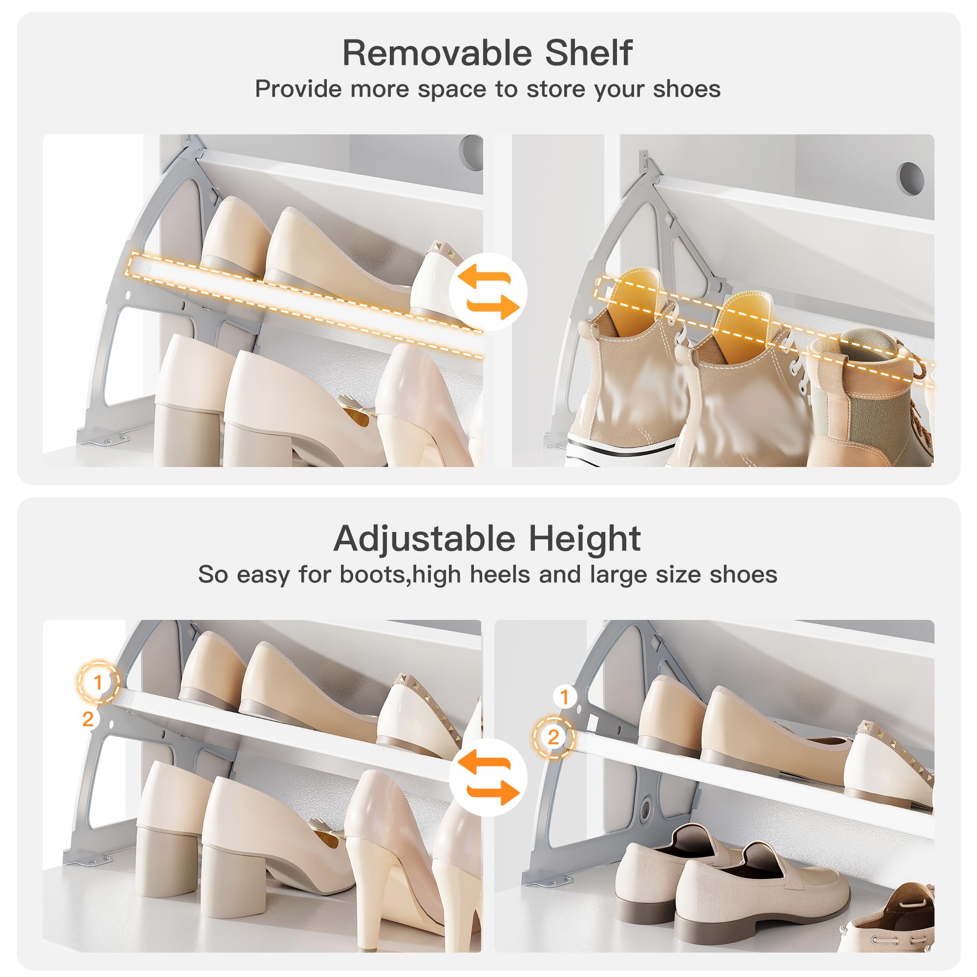 EnHomee Shoe Storage Cabinet with 2 Flip Drawers - White Entryway Organizer for Shoes, Boots & Accessories | Perfect for Hallway, Closet & Mudroom Organization