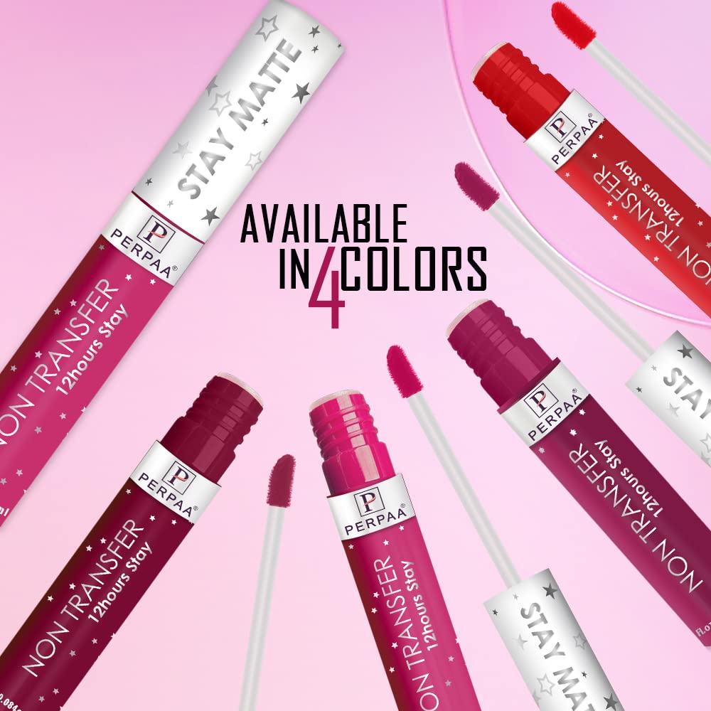 PERPAA® Star Matte Liquid Lipstick Set of 3 - Long Lasting, Waterproof & Smudge Proof (Cherry Red, Neon Red, Electric Pink) 2.5ml Each | Vegan Cruelty-Free Makeup for Parties, Date Night & Special Occasions