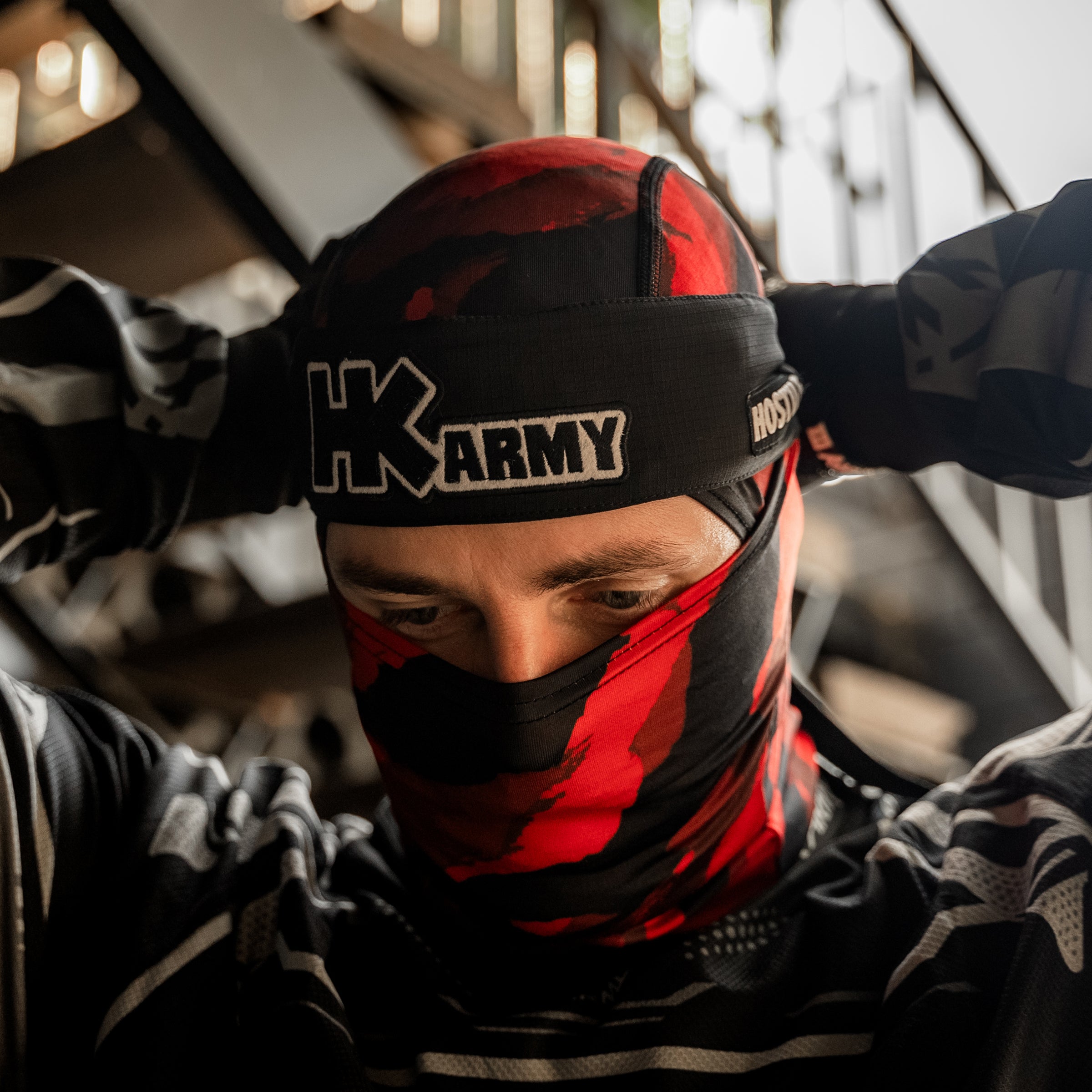 Hostile® Balaclava Face Mask - Tiger Red Camo for Winter Sports, Motorcycle Riding & Outdoor Activities