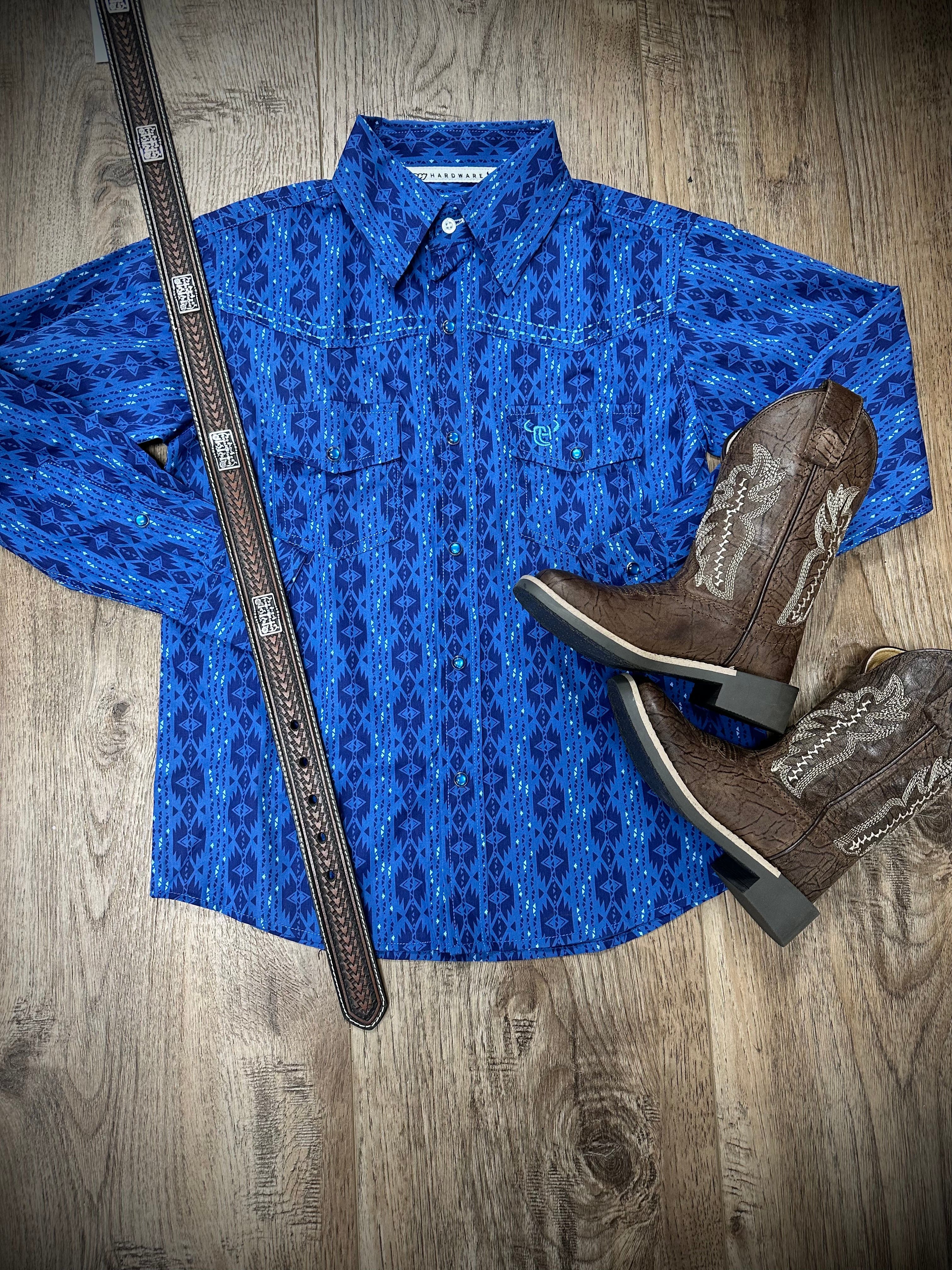 Youth Tonal Aztec Long Sleeve Western Button Up Shirt for Boys - Perfect for School, Parties, and Casual Wear