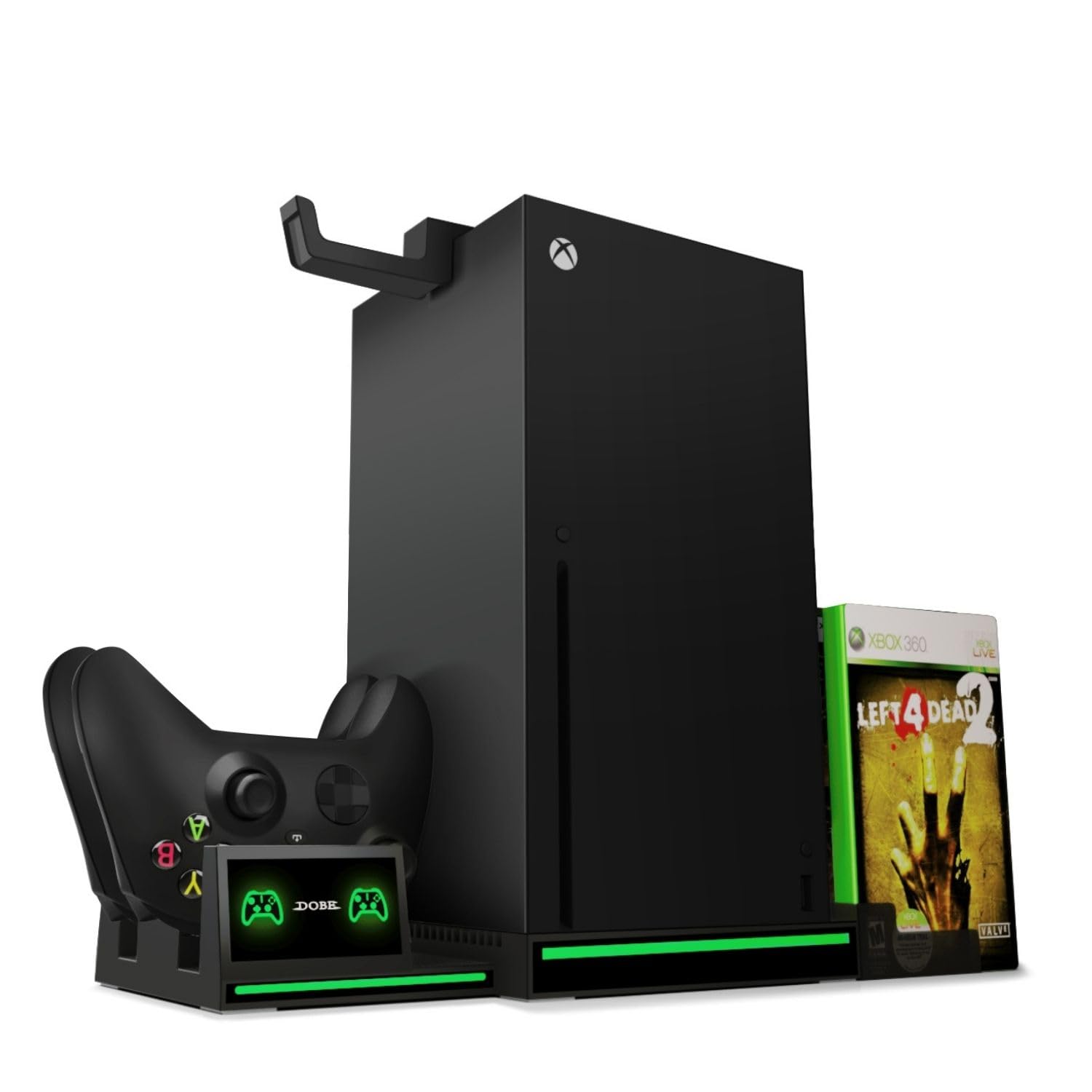 TNP Vertical Stand for Xbox Series X - Charging Station with 2 Rechargeable 300mAh Batteries, 10 Game Slots & Headset Hook - Perfect for Gaming Setup & Organized Storage