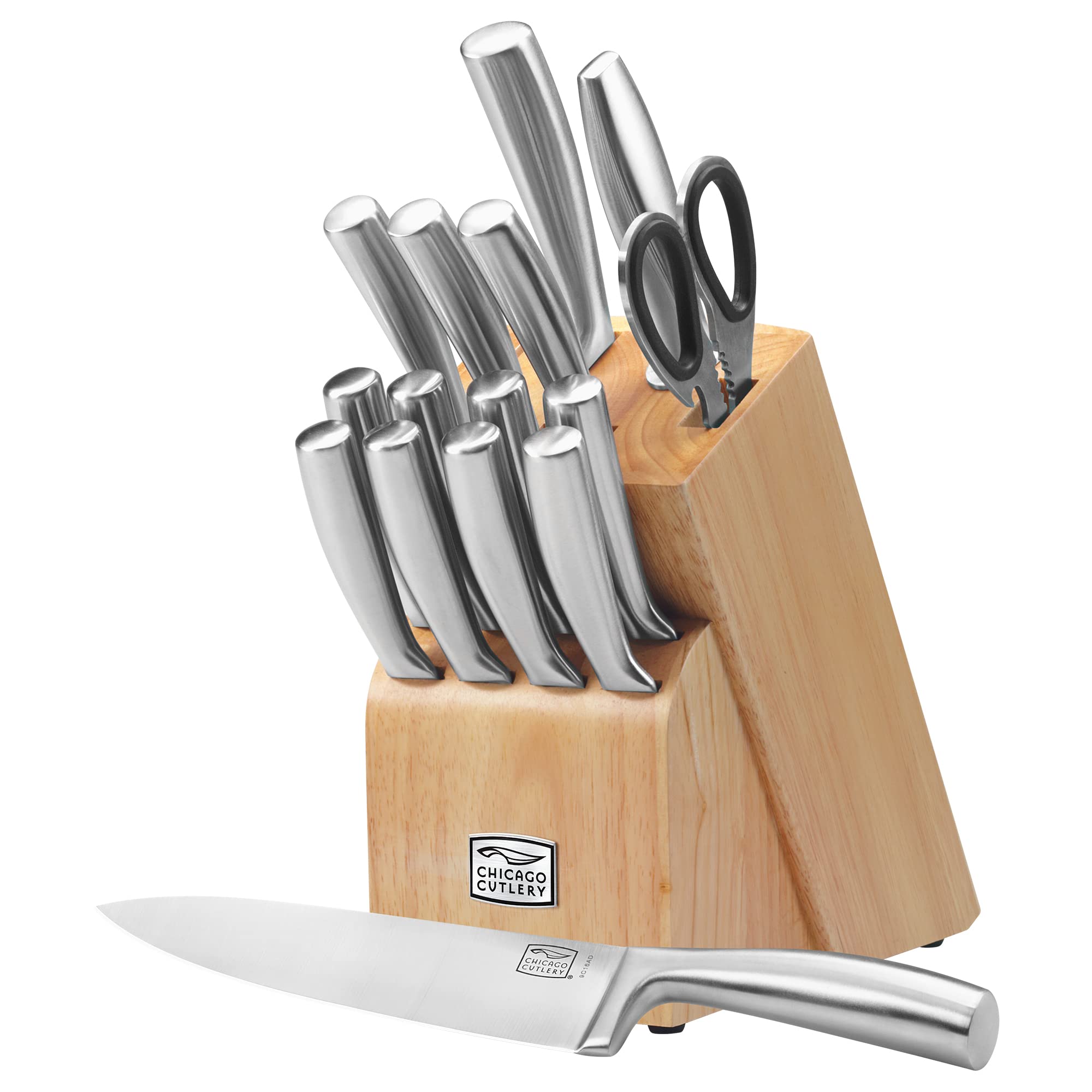 Chicago Cutlery Elston 16-Piece Knife Block Set - Premium Stainless Steel Kitchen Knives with Wooden Storage Block - Perfect for Home Chefs, Cooking Enthusiasts & Professional Kitchens