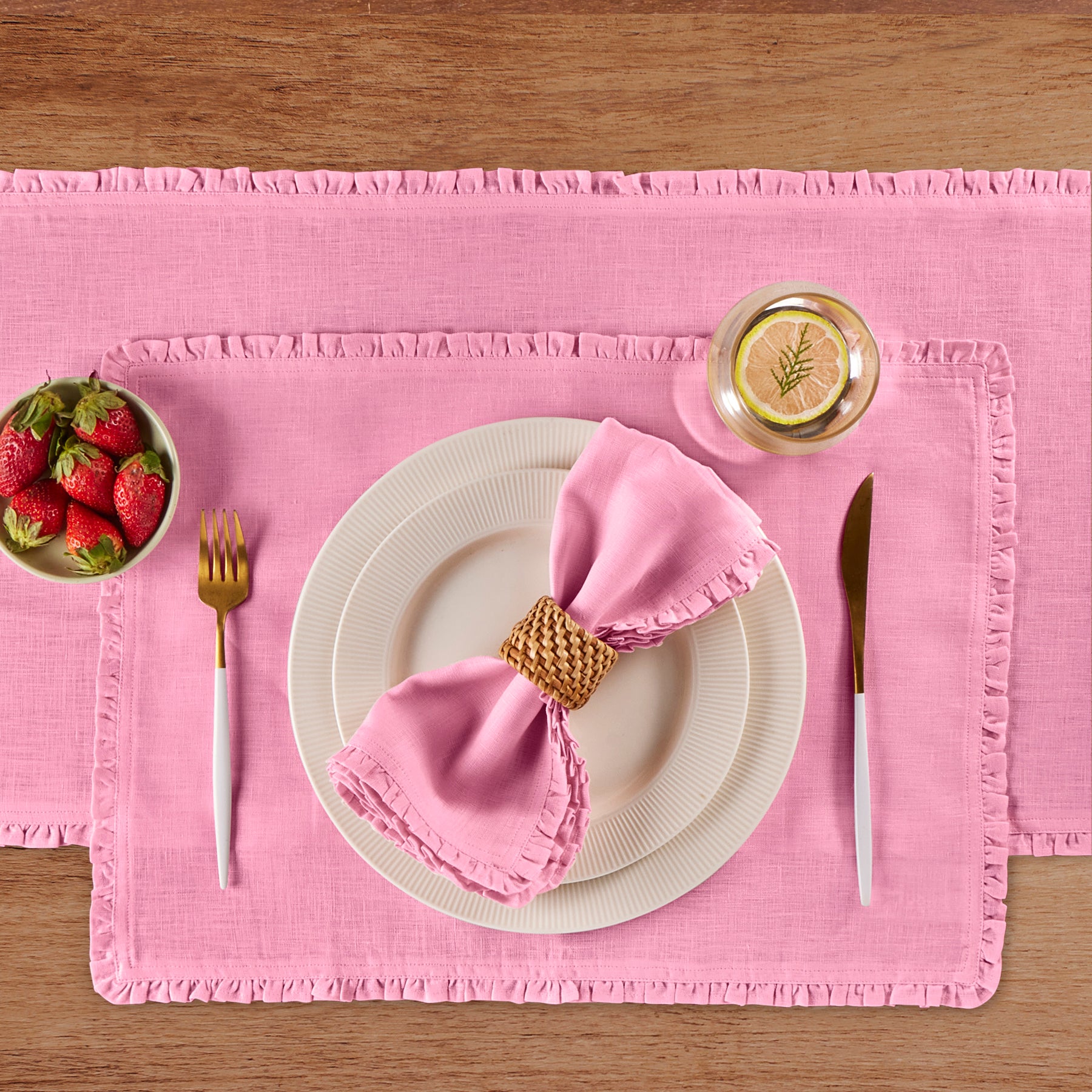 Juliette Ruffle Table Runner - Elegant Lace Trim Dining Table Decor for Weddings, Parties & Home Decor