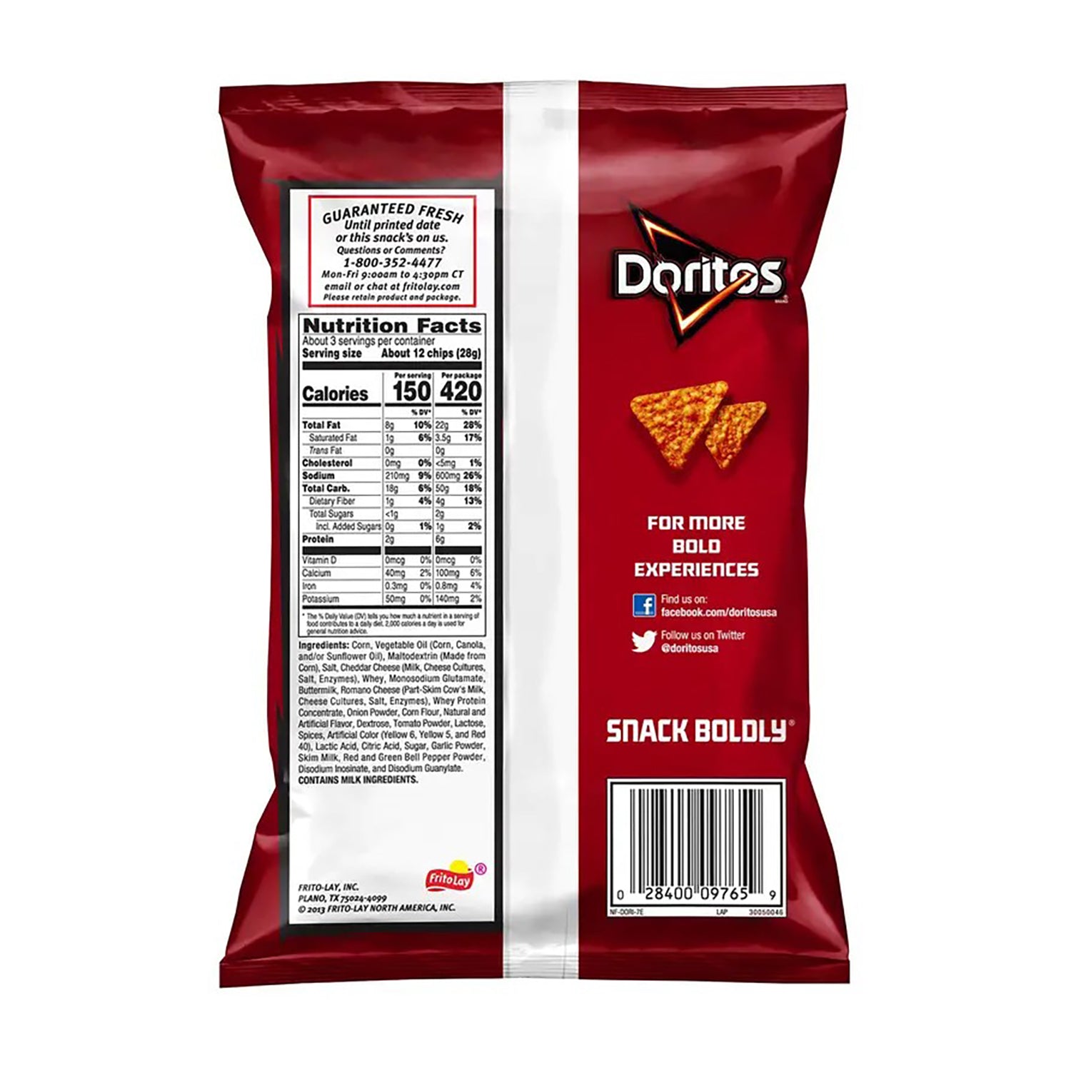 Original Title: Frito Lay Doritos Nacho | 2.5oz, 24ct, Case   Optimized Title: Frito Lay Doritos Nacho Cheese Flavored Tortilla Chips - 2.5oz Bags (24 Count Case) - Perfect for Parties, Snacking & Movie Nights