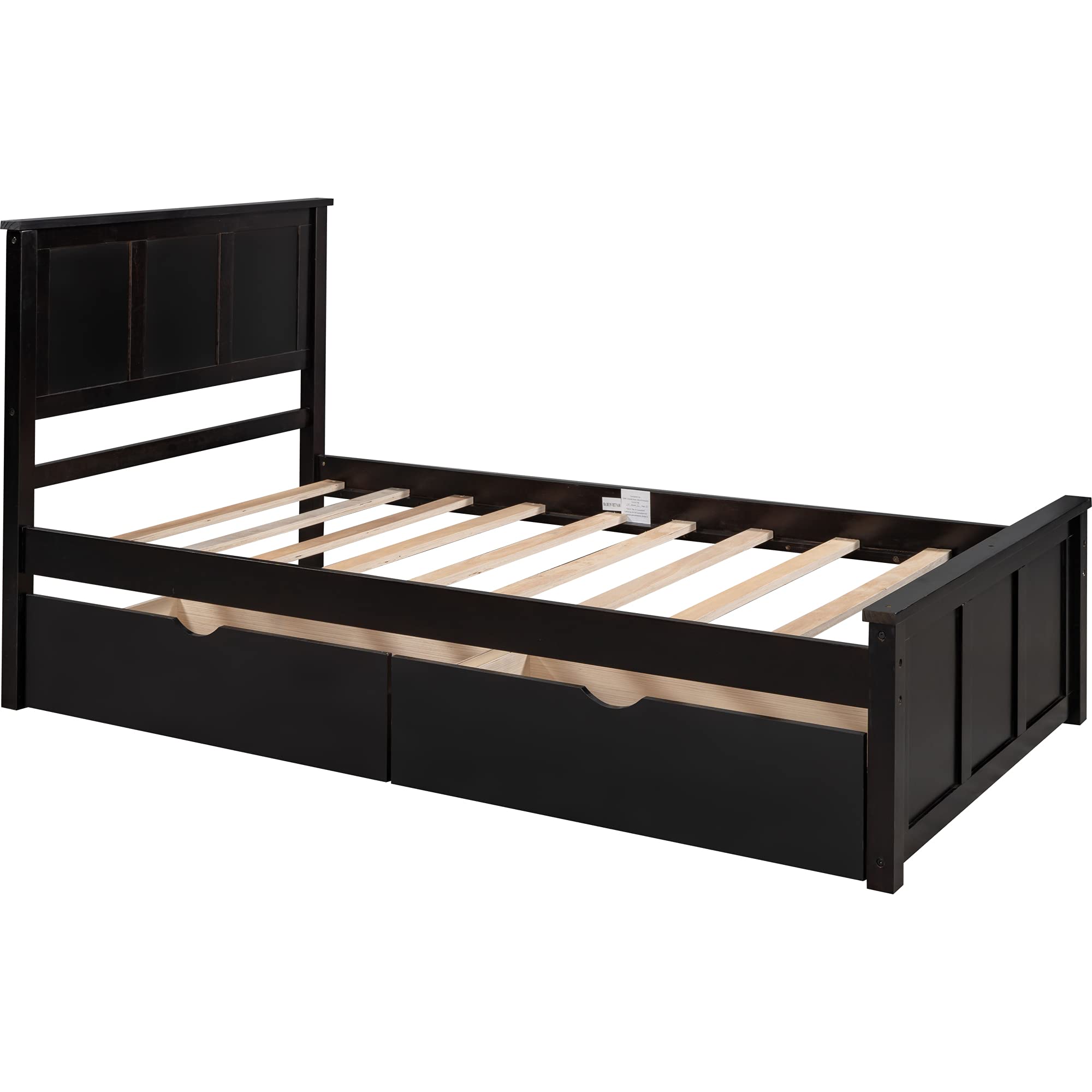 JINS&VICO Twin Size Solid Wood Platform Bed with 2 Storage Drawers - No Box Spring Needed, Espresso Finish - Perfect for Boys, Girls & Teens Bedrooms, Dorm Rooms or Guest Rooms