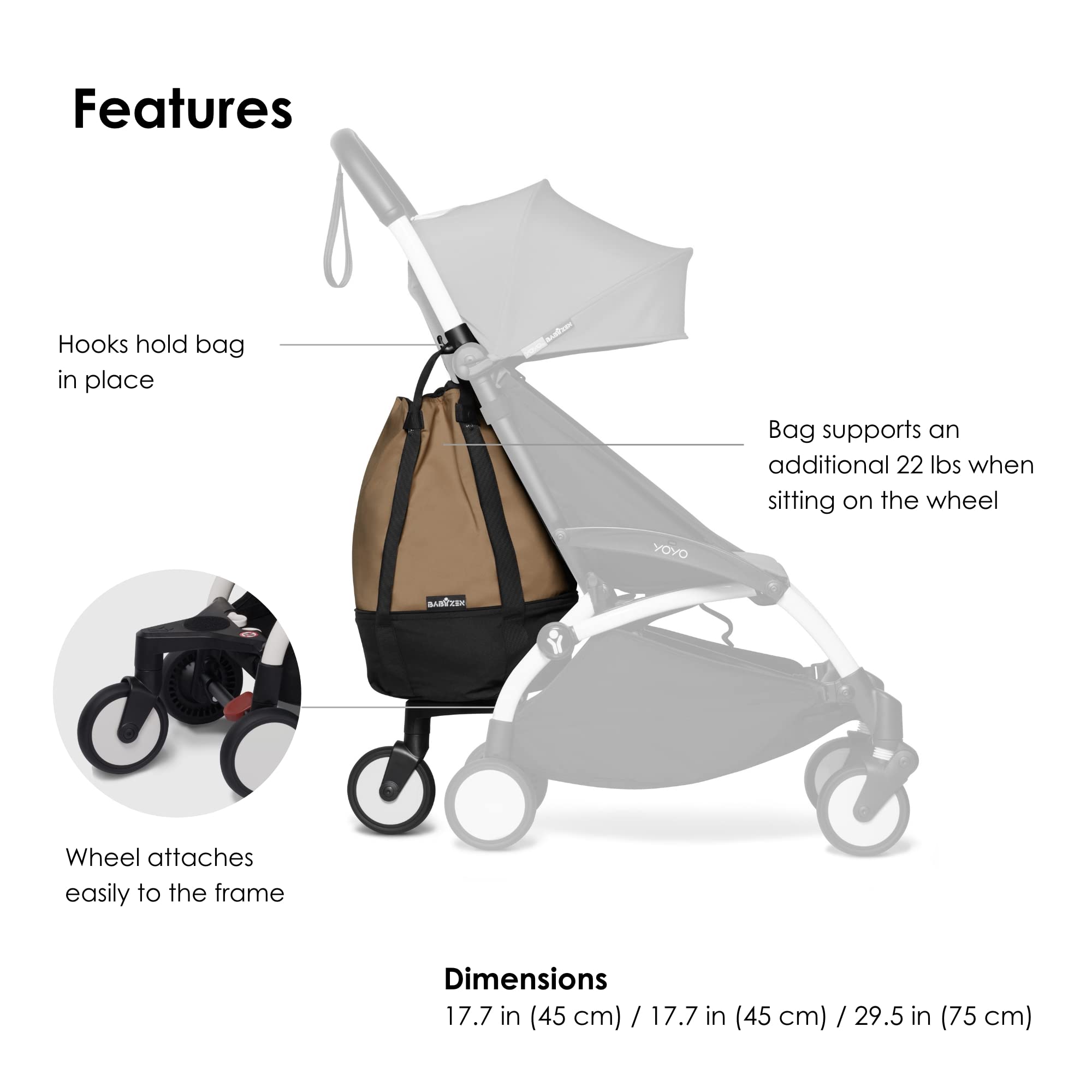 Babyzen YOYO Stroller Bag in Stone - Extra Storage for YOYO2 Stroller with Wheel Base & Hooks - Perfect for Diapers, Toys & Essentials On-the-Go