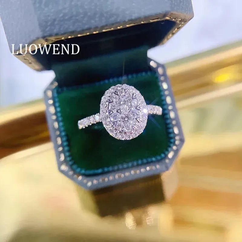 18K White Gold Women's Wedding Ring with 0.60 CT Halo & Real Natural Diamonds | Luxury Diamond Engagement Ring for Women | Perfect for Proposals, Anniversaries & Special Occasions