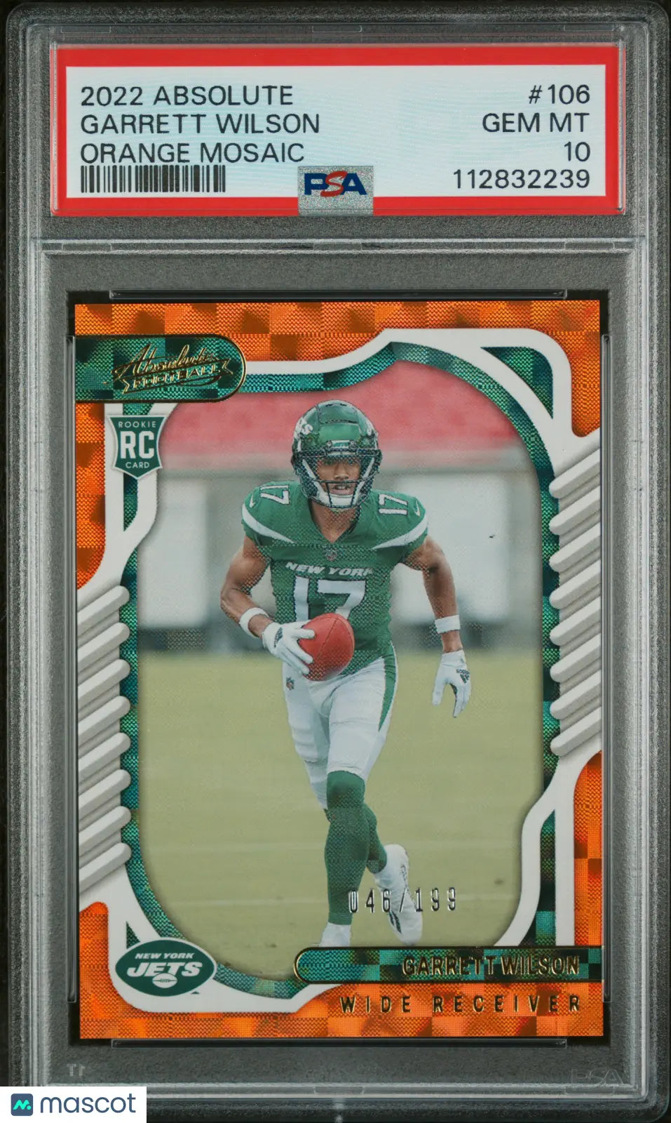 2022 Panini Absolute Garrett Wilson RC Rookie Orange Mosaic PSA 10 /199 - Rare Football Trading Card for Collectors & Sports Fans - Perfect for Display, Investment & Memorabilia Collections