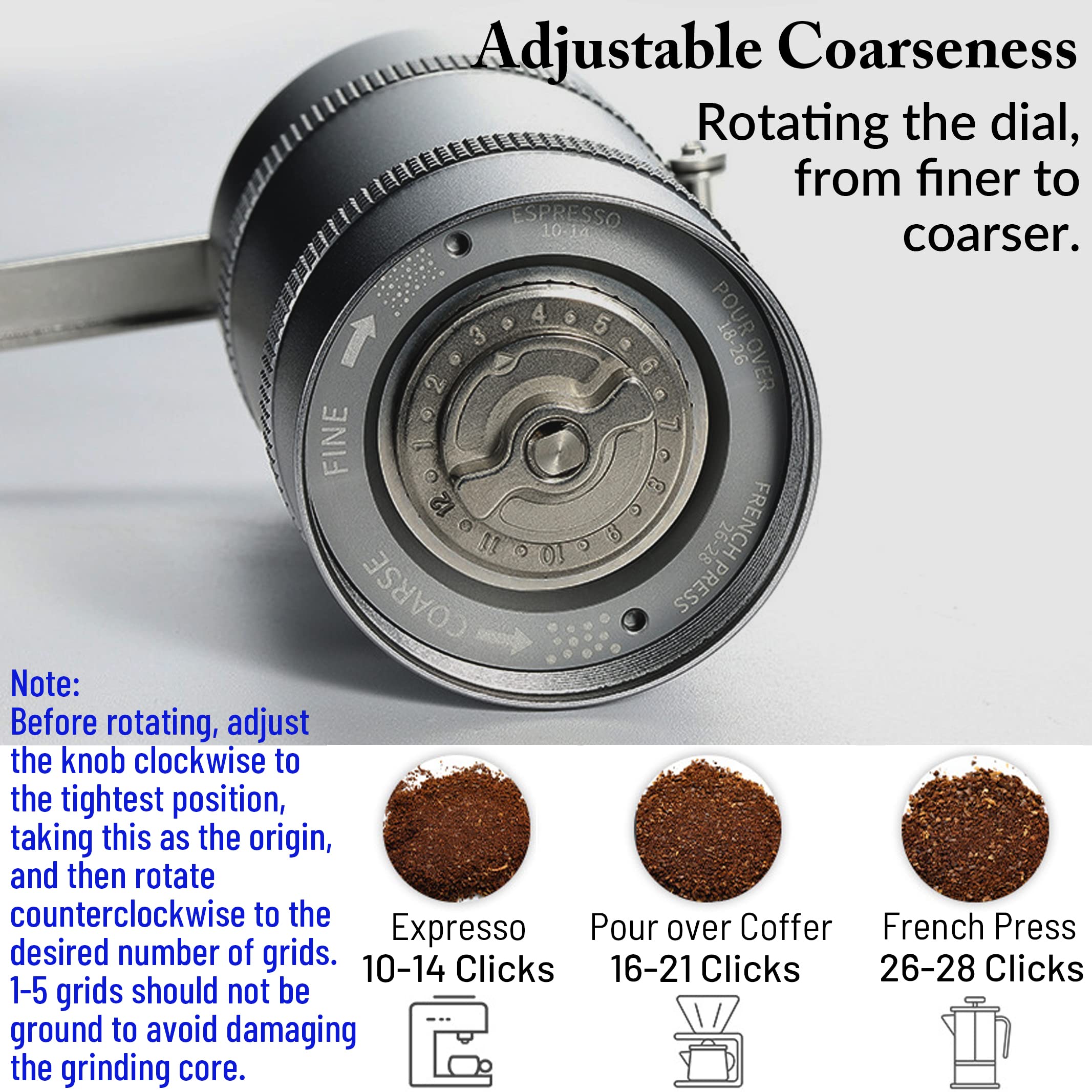 Premium Manual Coffee Grinder - Stainless Steel Portable Hand Crank Mill for Espresso, French Press & Pour Over - Perfect for Camping, Travel & Home Use (Model CC-115)