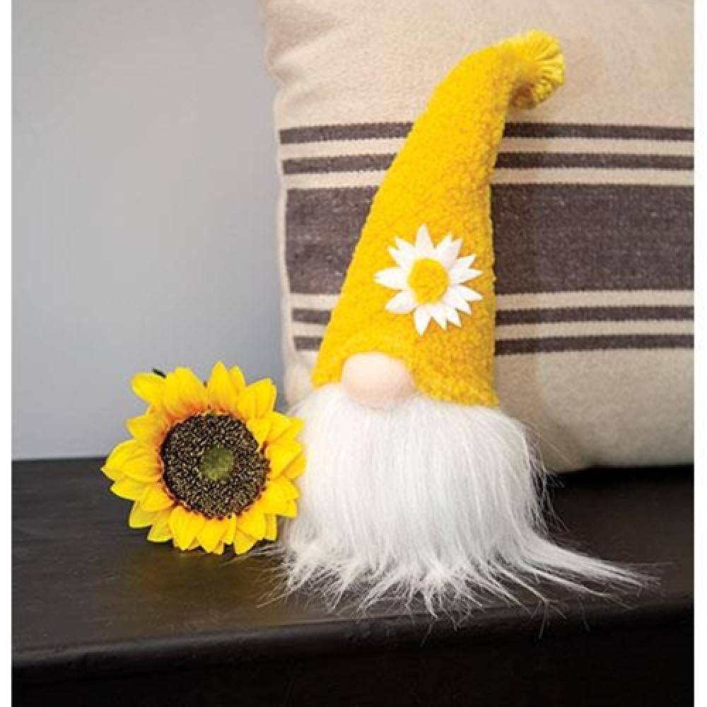 13-Inch Fuzzy Yellow Flower Gnome Statue for Garden Decor - Perfect for Outdoor Lawn, Patio, and Fairy Garden Ornament