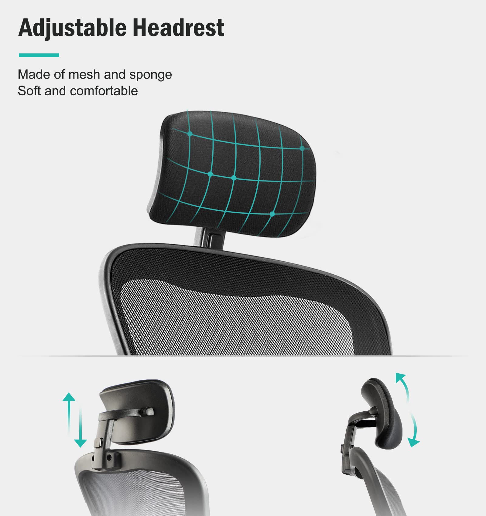 Ergonomic Office Chair with Adjustable Headrest & Lumbar Support - High Back Computer Desk Chair for Home Office - Comfortable Swivel Task Chair for Long Hours Work, Gaming & Study (Black)