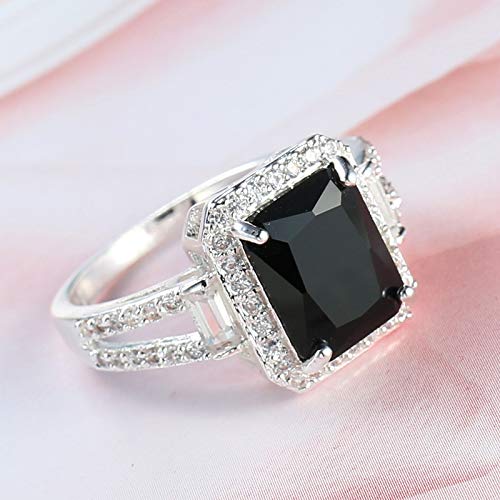 925 Sterling Silver Black Onyx Square Cut Engagement Ring with Cubic Zirconia - Elegant Wedding Band, Promise Ring & Anniversary Jewelry for Women - Perfect for Proposals, Weddings & Special Occasions