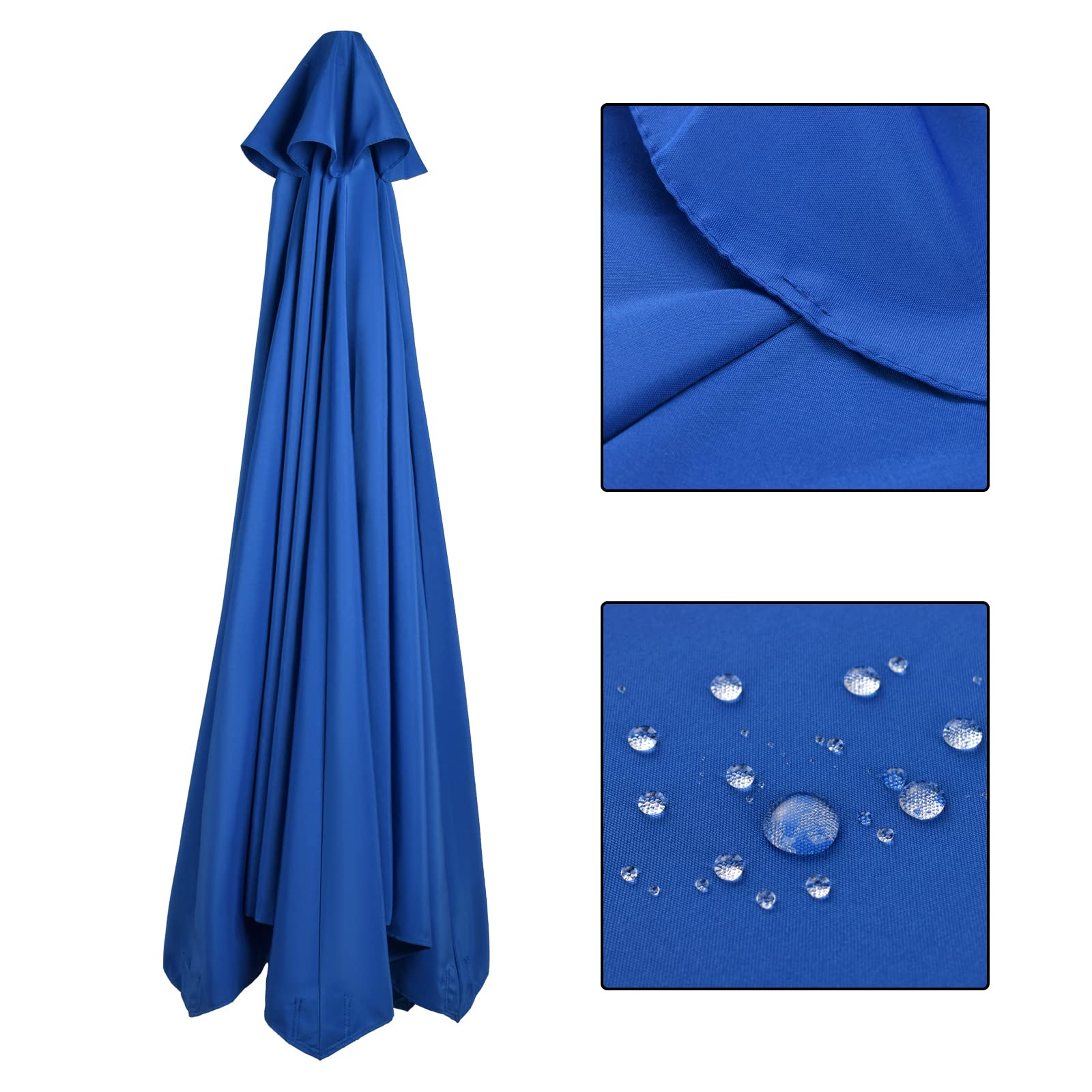 WUHNGD 10ft Replacement Canopy for Patio Umbrella - 8 Ribs Outdoor Umbrella Top Cover, Tan & Navy Blue (Canopy Only) - Perfect for Market Tables, Deck Chairs, and Backyard Lounging