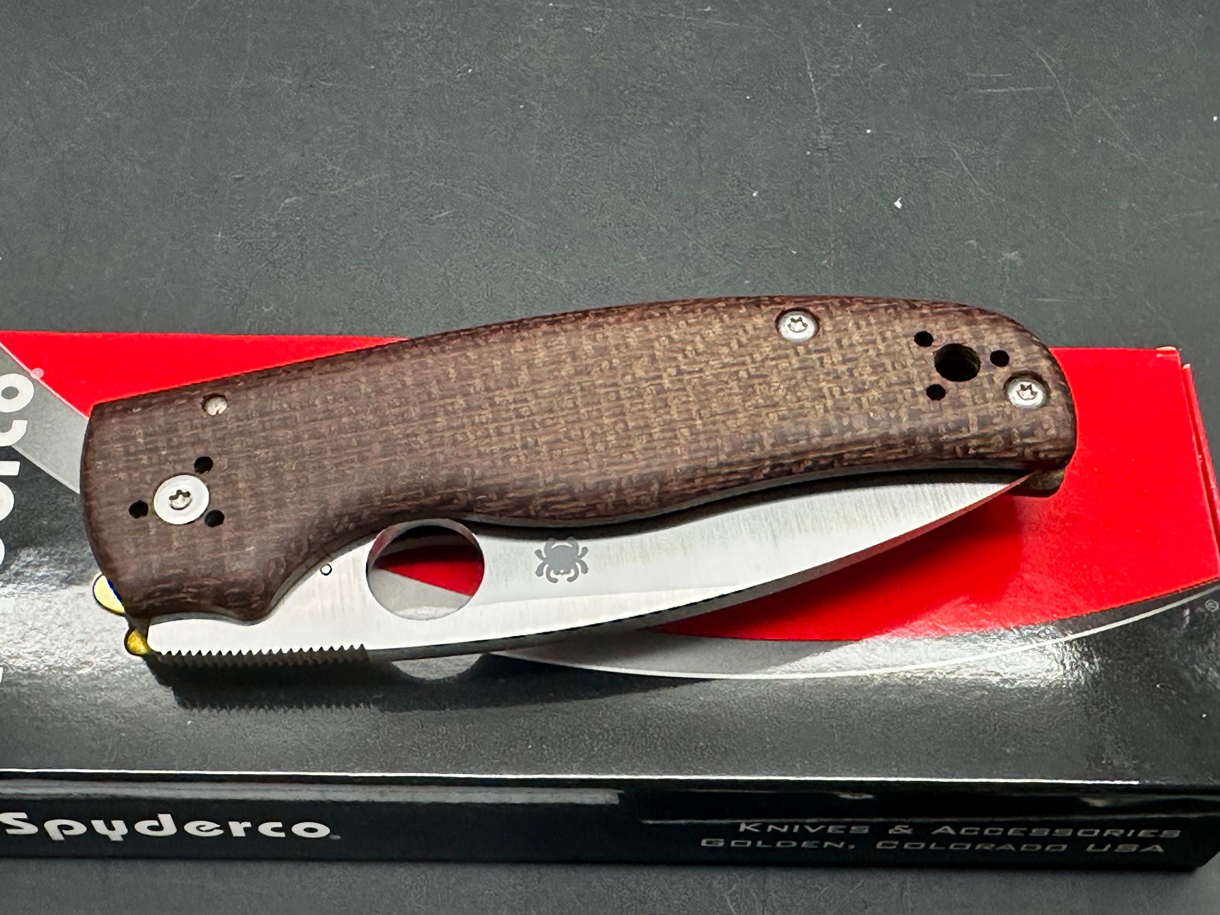 Spyderco Shaman Folding Knife with Burlap Micarta Handle & S90V Blade - Knife Center Exclusive for Outdoor, Camping, and EDC Use