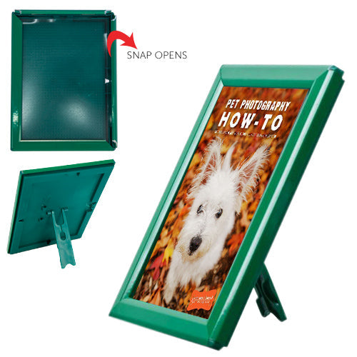 5x7 AD Promo Countertop Sign Frame - Green Snap Frame with Built-in Easel & Wall Mount Options for Retail, Restaurants & Trade Shows