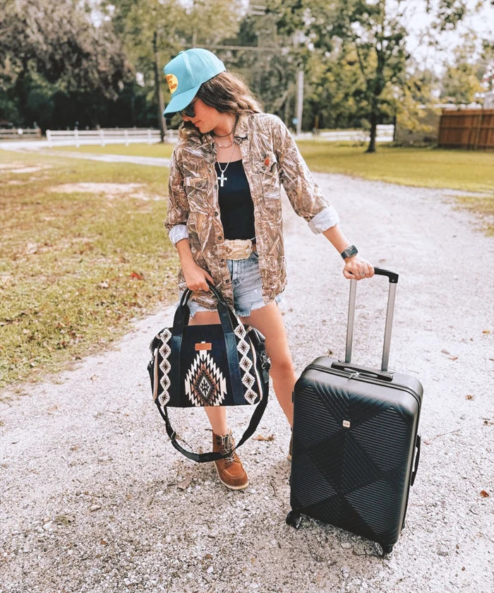 Wrangler Aztec Knitted Trolley Sleeve Duffle Bag - Stylish Travel Duffel with Laptop Compartment | Perfect for Weekend Trips, Gym & Airplane Carry-On