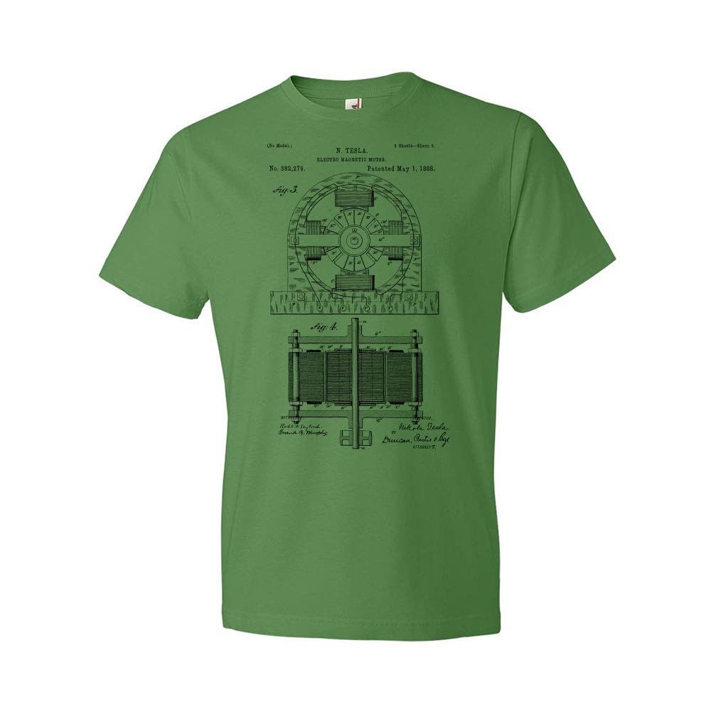 Patent Earth Tesla Electromagnetic Motor T-Shirt - Nikola Tesla Inspired Science Tee - Perfect Technology Gift for Engineers & Science Enthusiasts - Great for STEM Events, Science Fairs & Geek Culture Apparel
