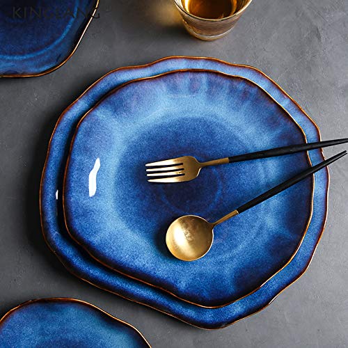 Nordic Ceramic Salad Plates Set of 4 - Handmade Irregular Dinner Plates with Kiln Glaze - Perfect for Salad Serving, Appetizer Dishes & Modern Tableware Decor