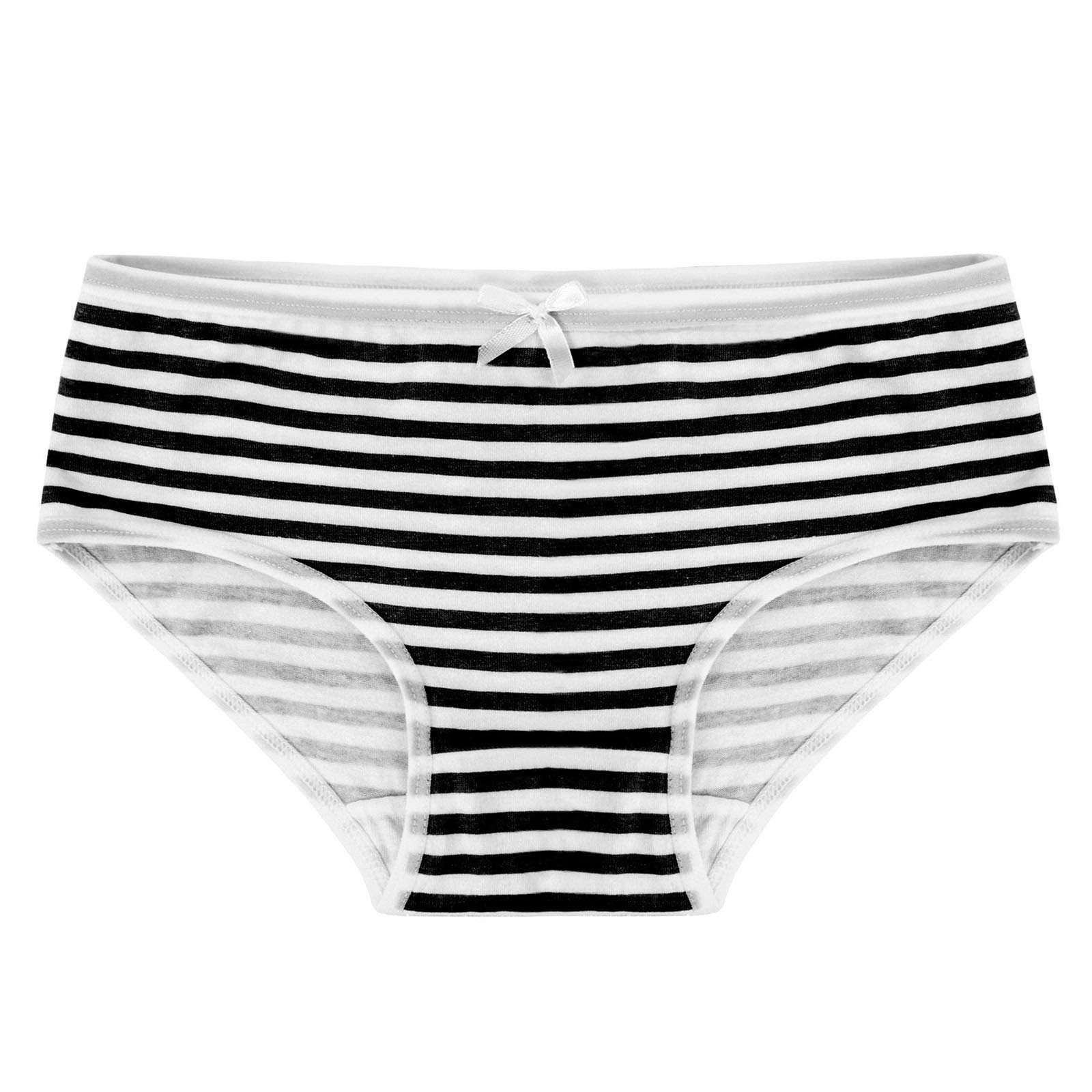 Women's Cute Striped Cotton Mid Waist Bikini Briefs Underwear with Ribbon Bowknot - Soft Comfortable Panties for Daily Wear, Sleep & Lounge