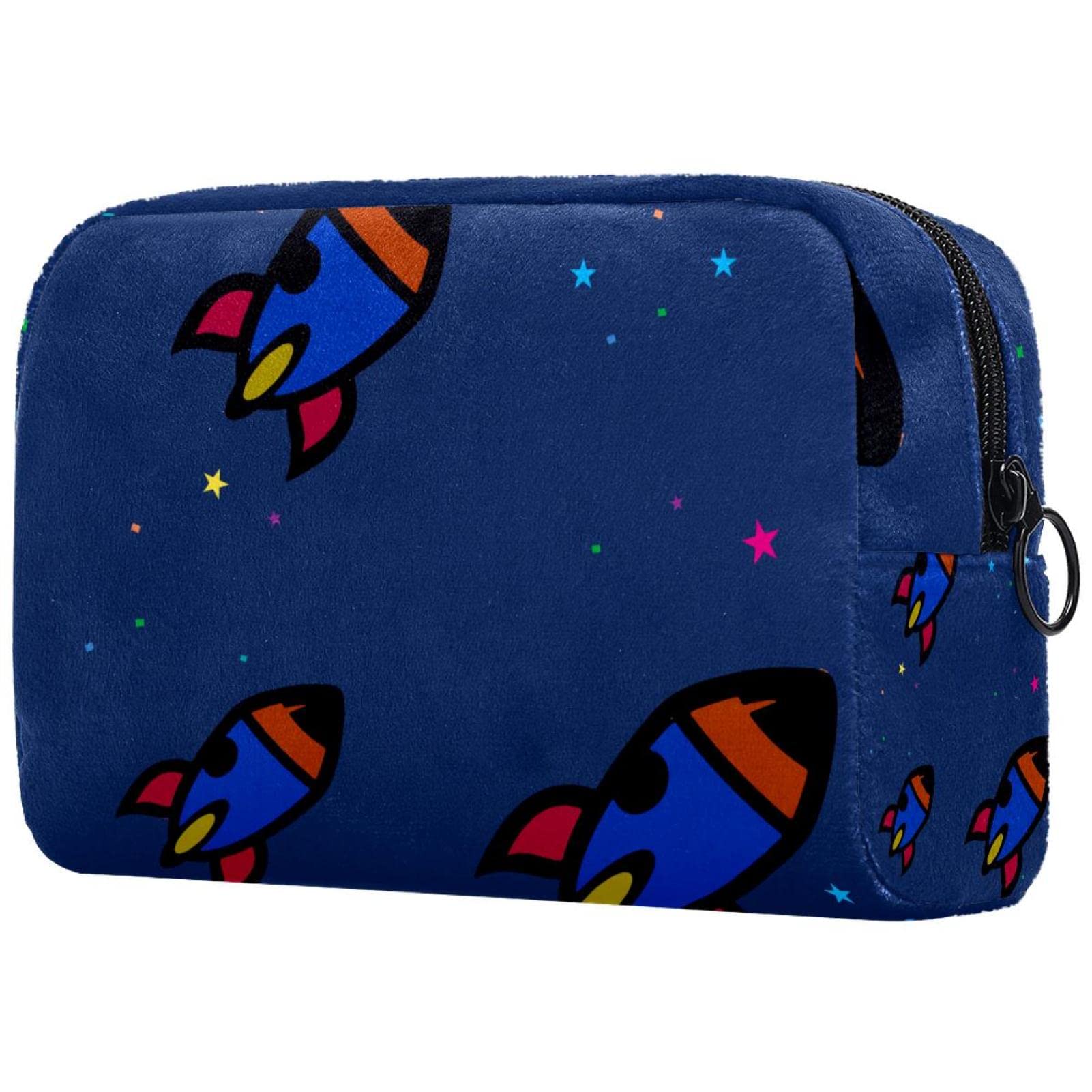 Small Makeup Bag for Women - Travel Cosmetic Pouch with Colorful Rocket Print | Perfect for Travel, Gym & Everyday Use