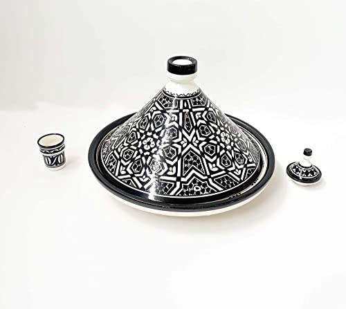 Handmade Moroccan Tagine Pot - 15.7 Inch Ceramic Clay Cooking Pot with Hand-Painted Green Design for Authentic Stews & Decorative Serving | Perfect for Moroccan Cuisine, Home Decor & Gift Giving