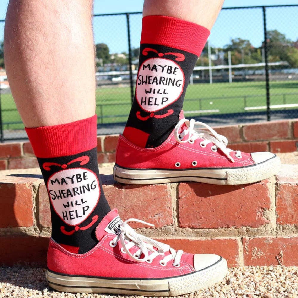 Funny Sarcastic Socks - Jubly Umph Maybe Swearing Will Help Novelty Crew Socks for Men & Women - Perfect for Gifts, Office Humor, and Stress Relief