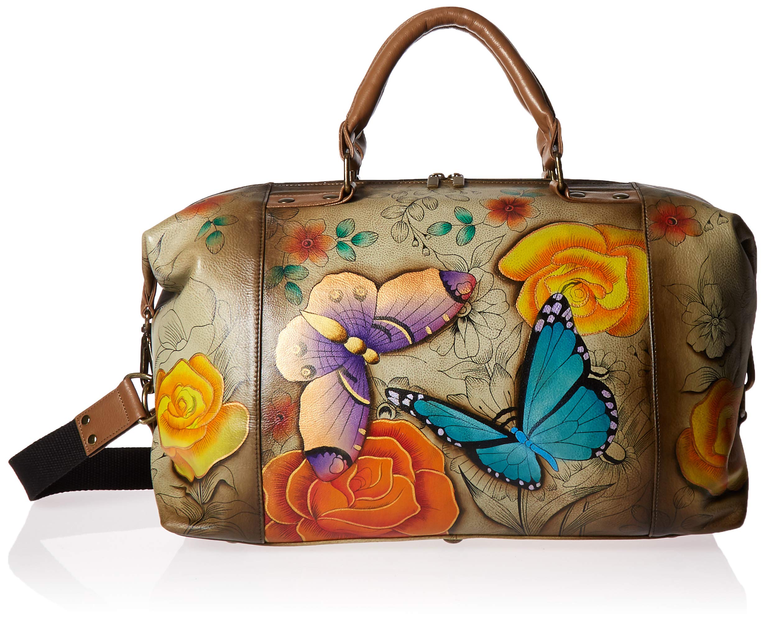 Anuschka Women's Handpainted Leather Hobo Shoulder Bag - Medium Large Travel Tote Purse with Serengeti Sunset Design | Perfect for Work, Travel & Everyday Use