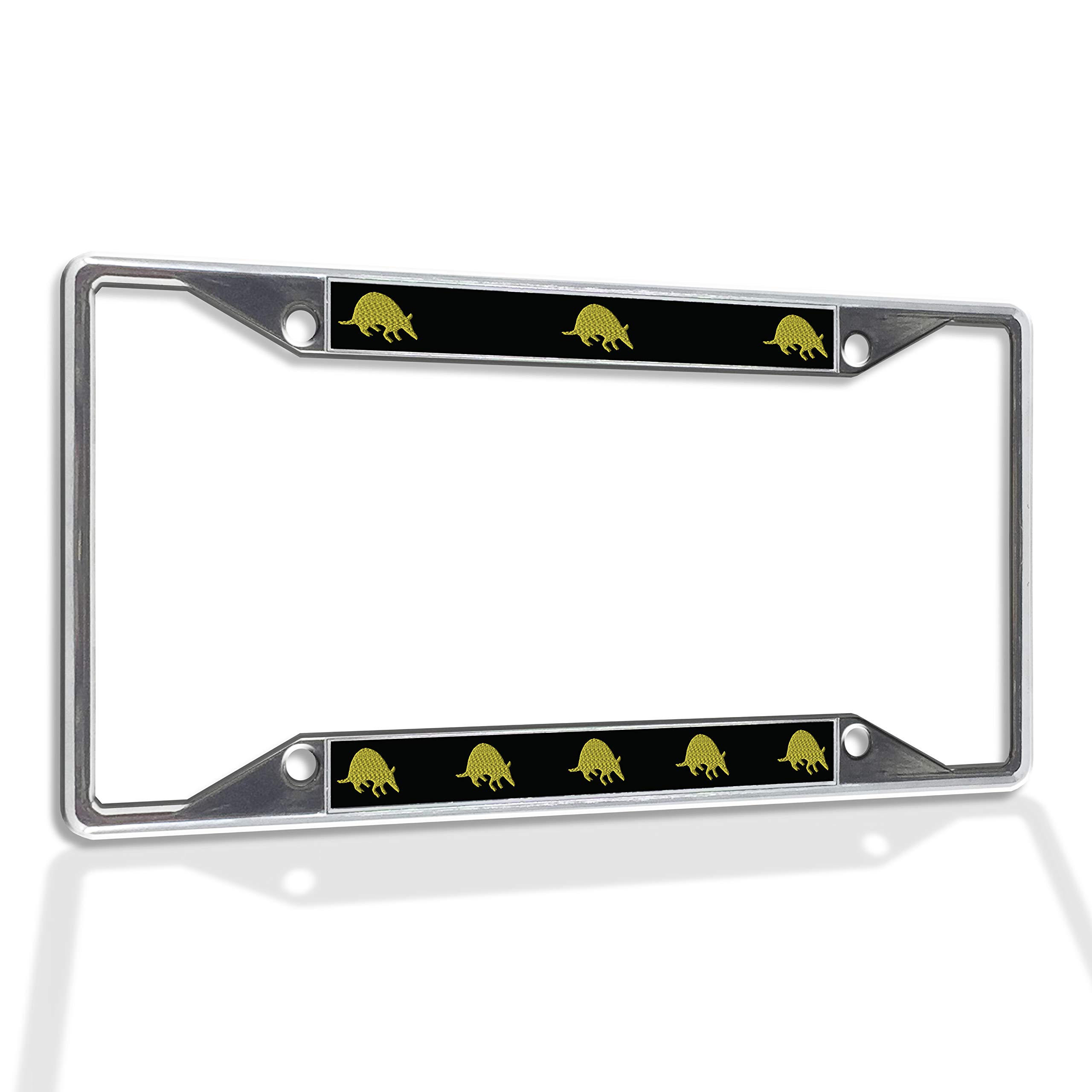 Armadillo Gold Weatherproof Metal Insert License Plate Frame - Chrome 4 Holes Solid Car Accessory for Trucks, SUVs & Vehicles - Durable Rustproof Protection for Outdoor Use