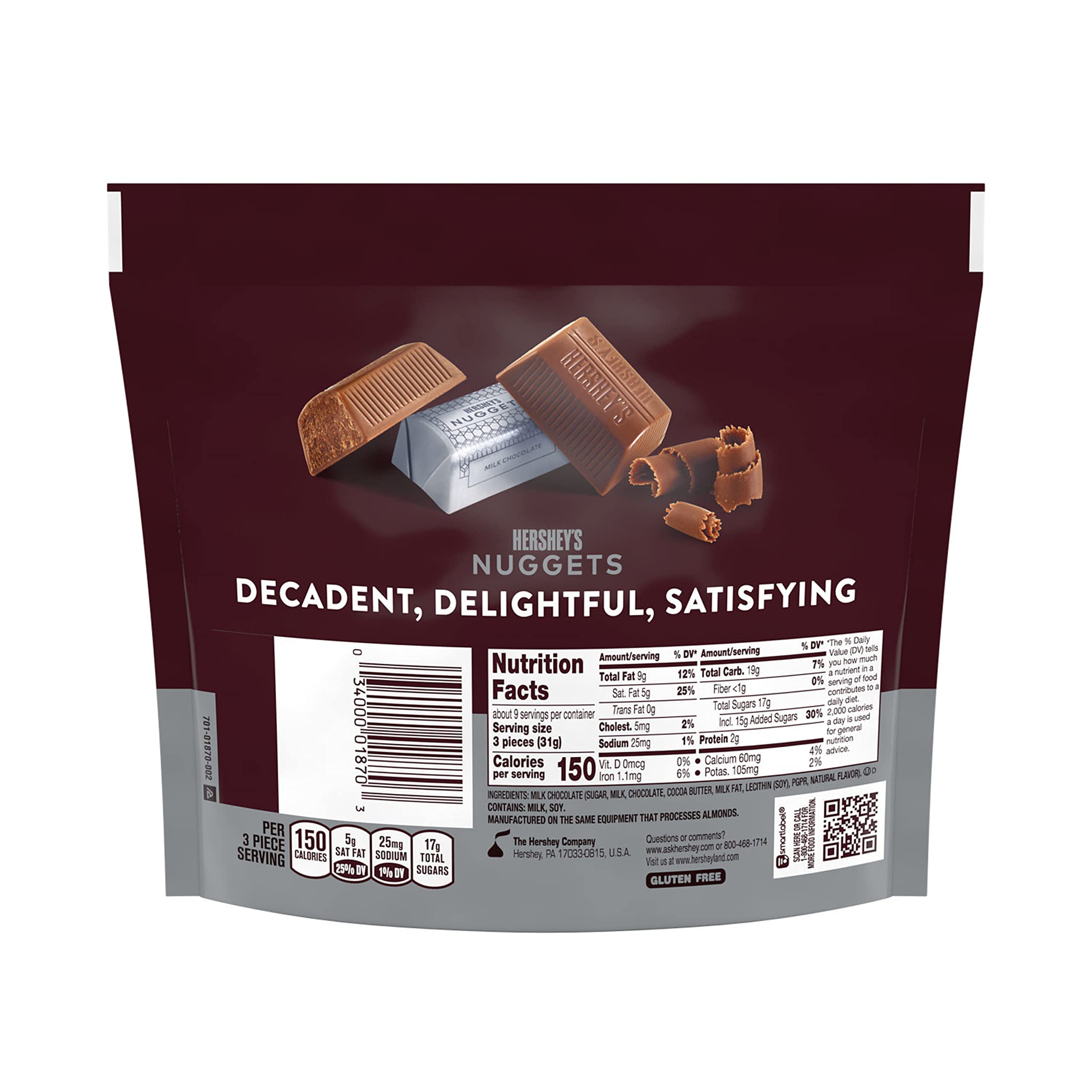 HERSHEY'S Milk Chocolate Nuggets Candy - 10.2 Oz Bulk Pack for Sharing | Perfect for Parties, Office Treats & Holiday Gift Baskets