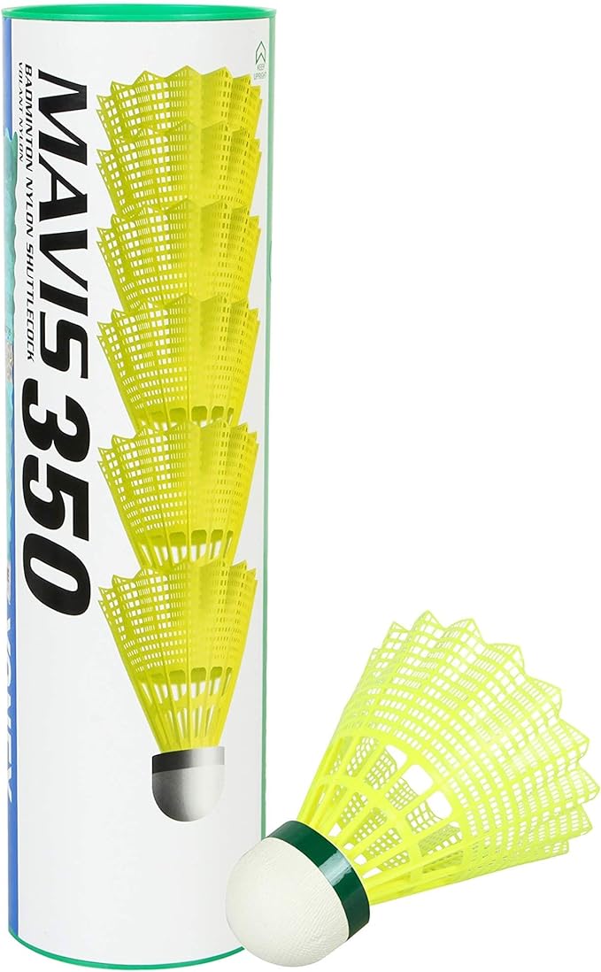 Yonex Mavis 350 Green Cap Slow Speed Badminton Shuttlecocks (6 Pack) - Perfect for Recreational Play & Training Sessions