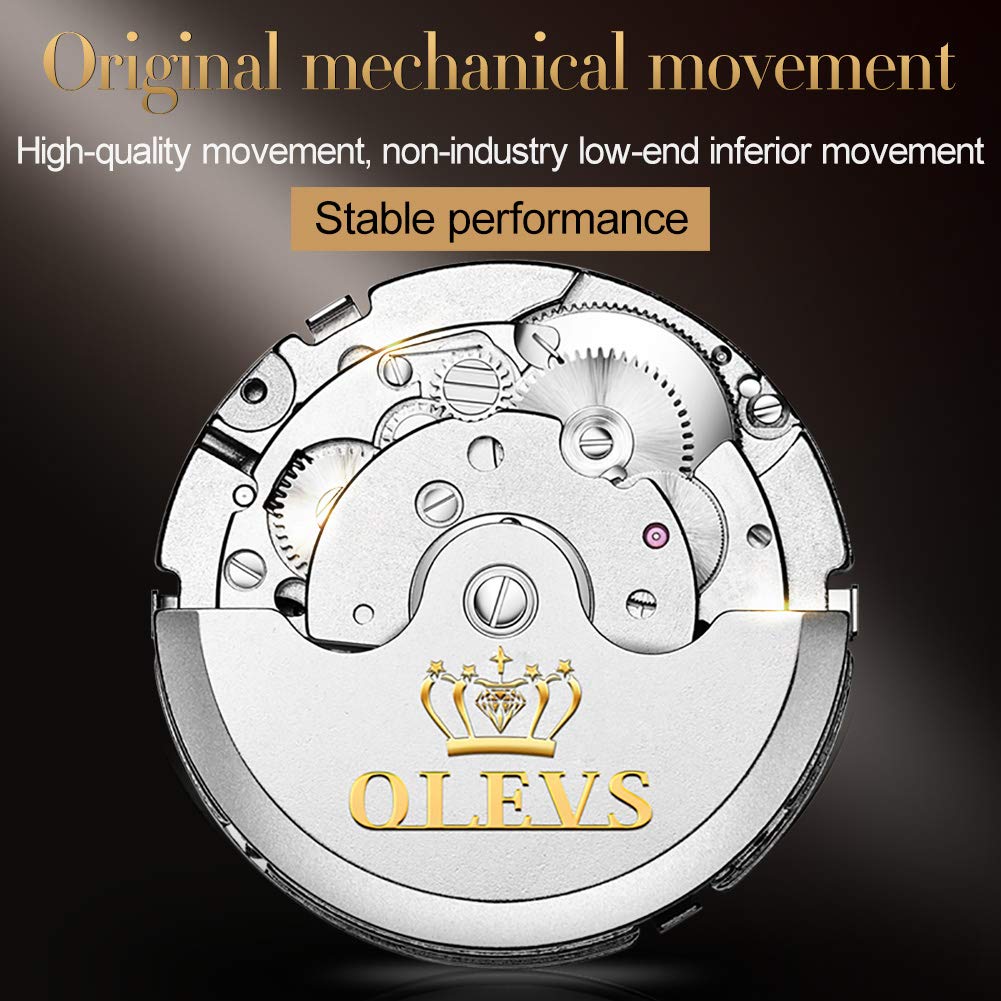 OLEVS Automatic Self-Winding Men's Watch - Stainless Steel Tourbillon Mechanical Watch with Luminous Hands, Waterproof Luxury Dress Watch for Business & Formal Occasions